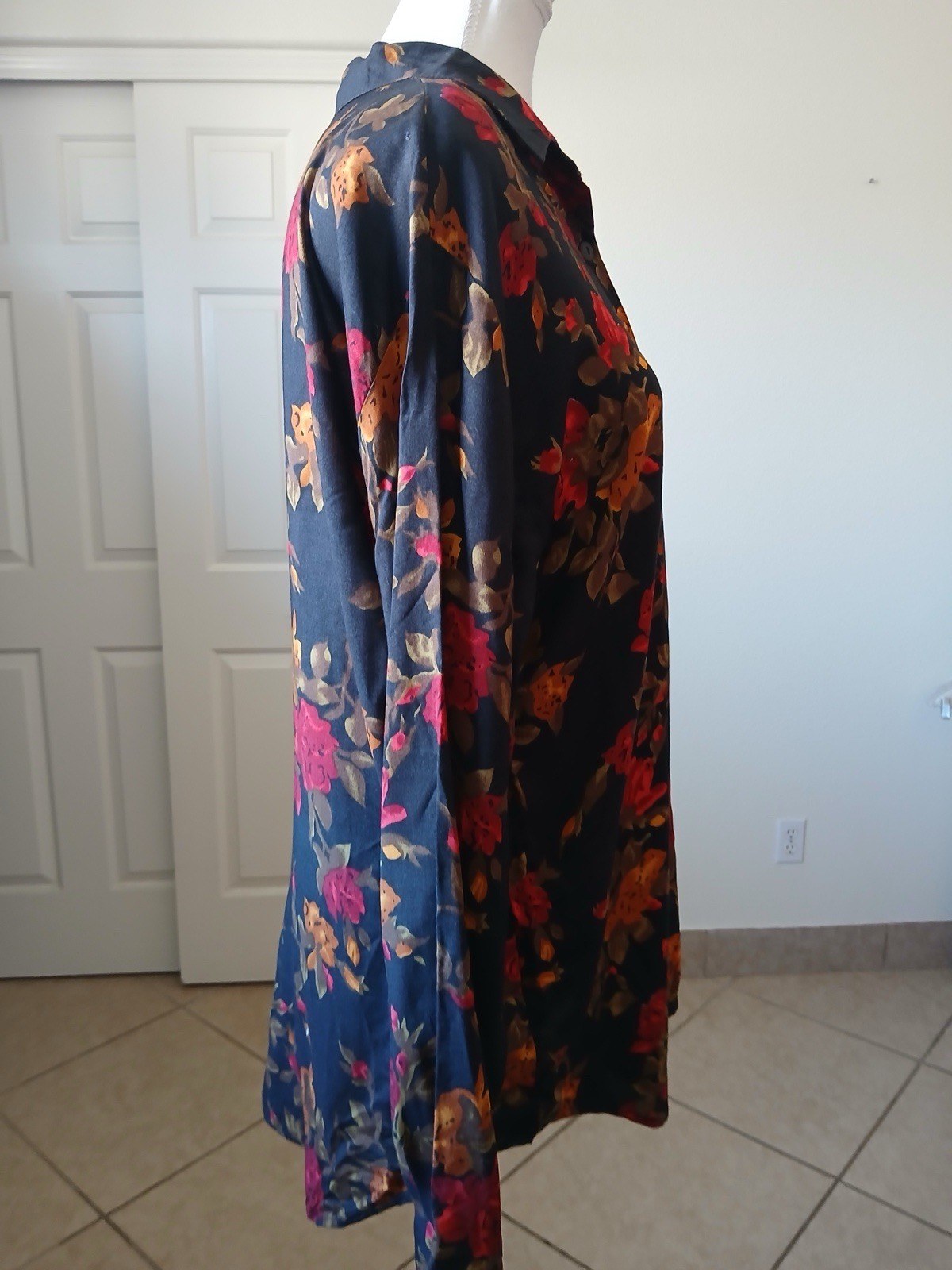 Vtg Judy Knapp 80’s 90’s Floral Long Sleeve Button up Shirt Black Red Orange L