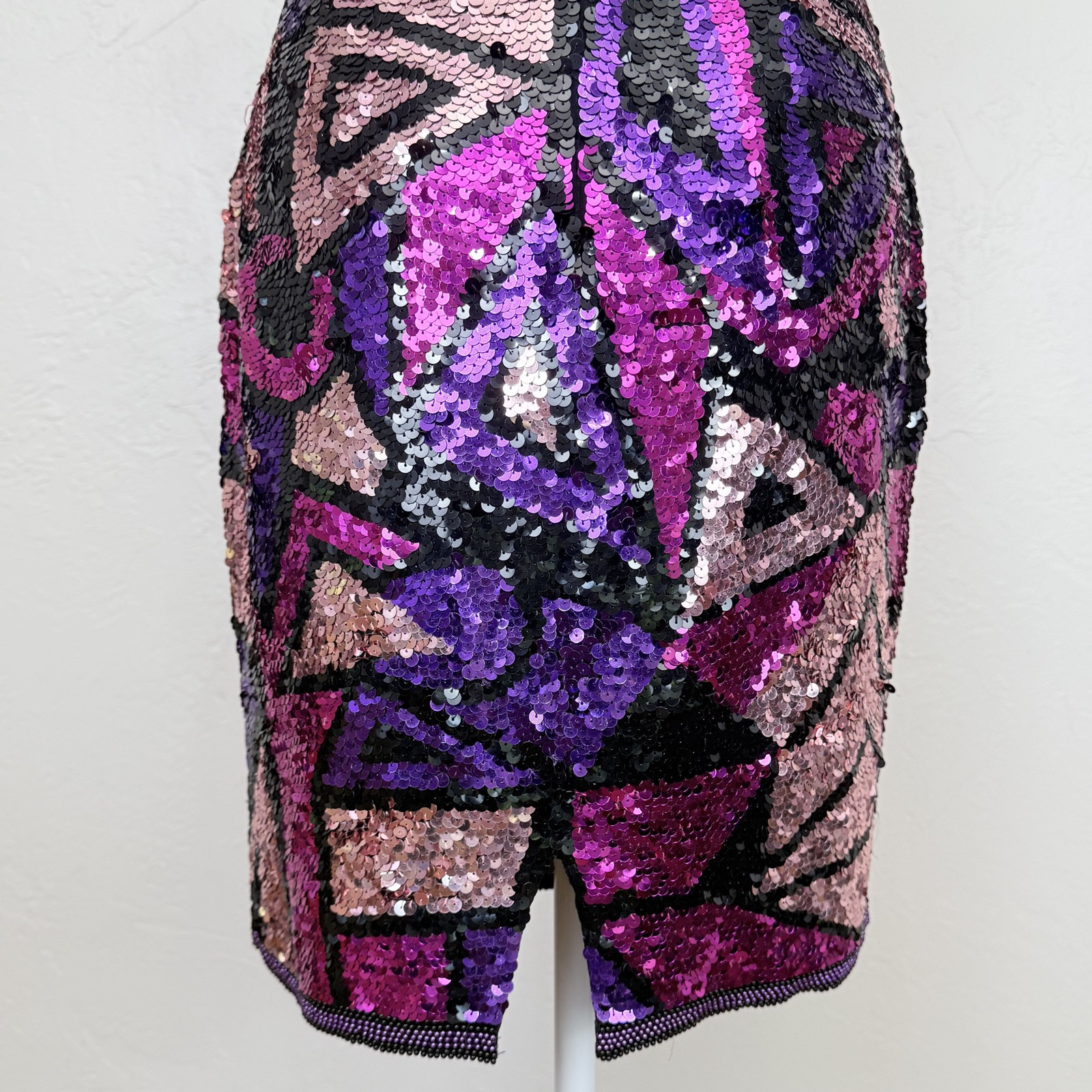 Vintage 1980s Silk Multicolor Fully Sequined & Beaded Dress by Susan Rose Size 8