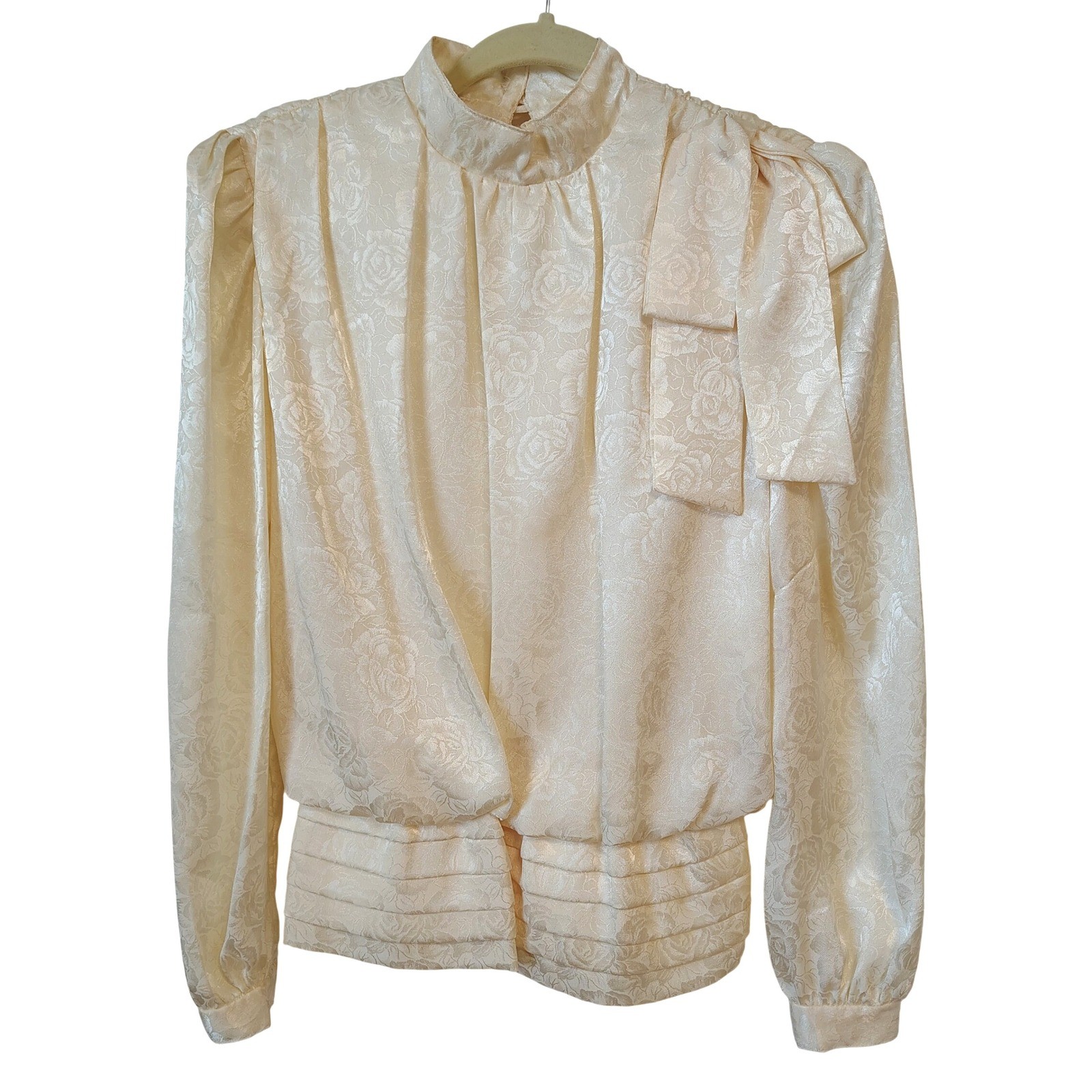 Vintage Act I New York Women’s Blouse Top Ivory Floral Rose Print Mock Neck