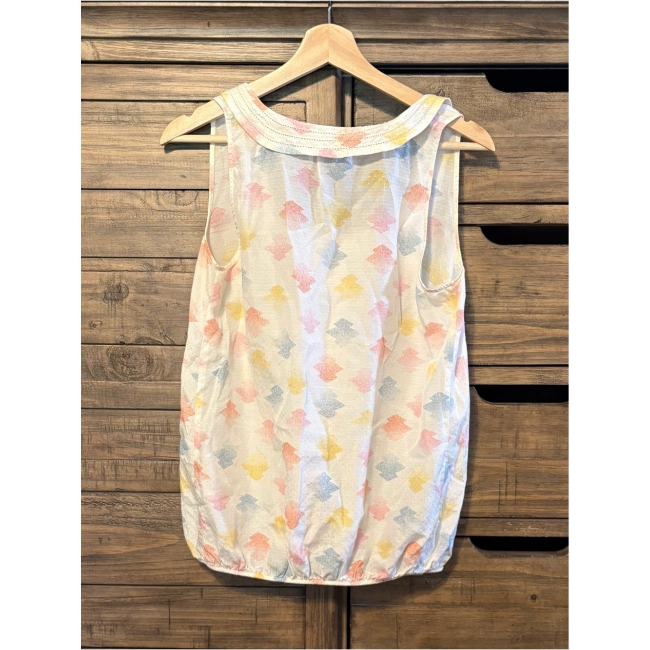 Vintage Sessùn Paris Silk Blend Sleeveless Blouse Peter Pan Collar Pastel Print