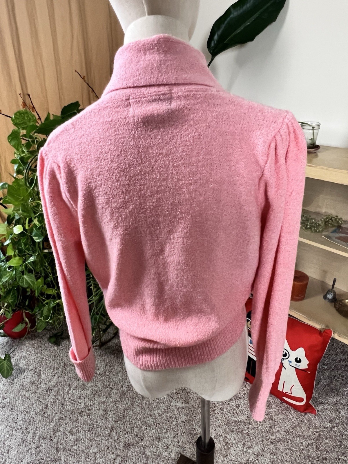 VTG 80s Does 50s Cotton Candy Pink Cowl Neck Sweater Medium