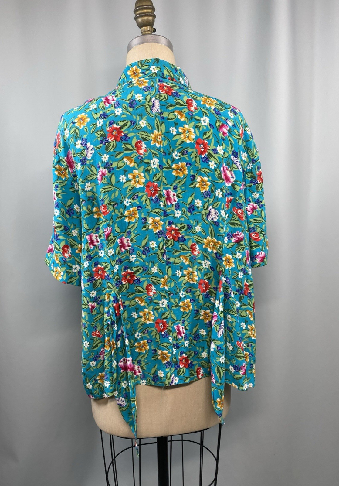 Vintage Blouse SIZE 22 floral teal MAGGY LONDON rayon 80s 90s