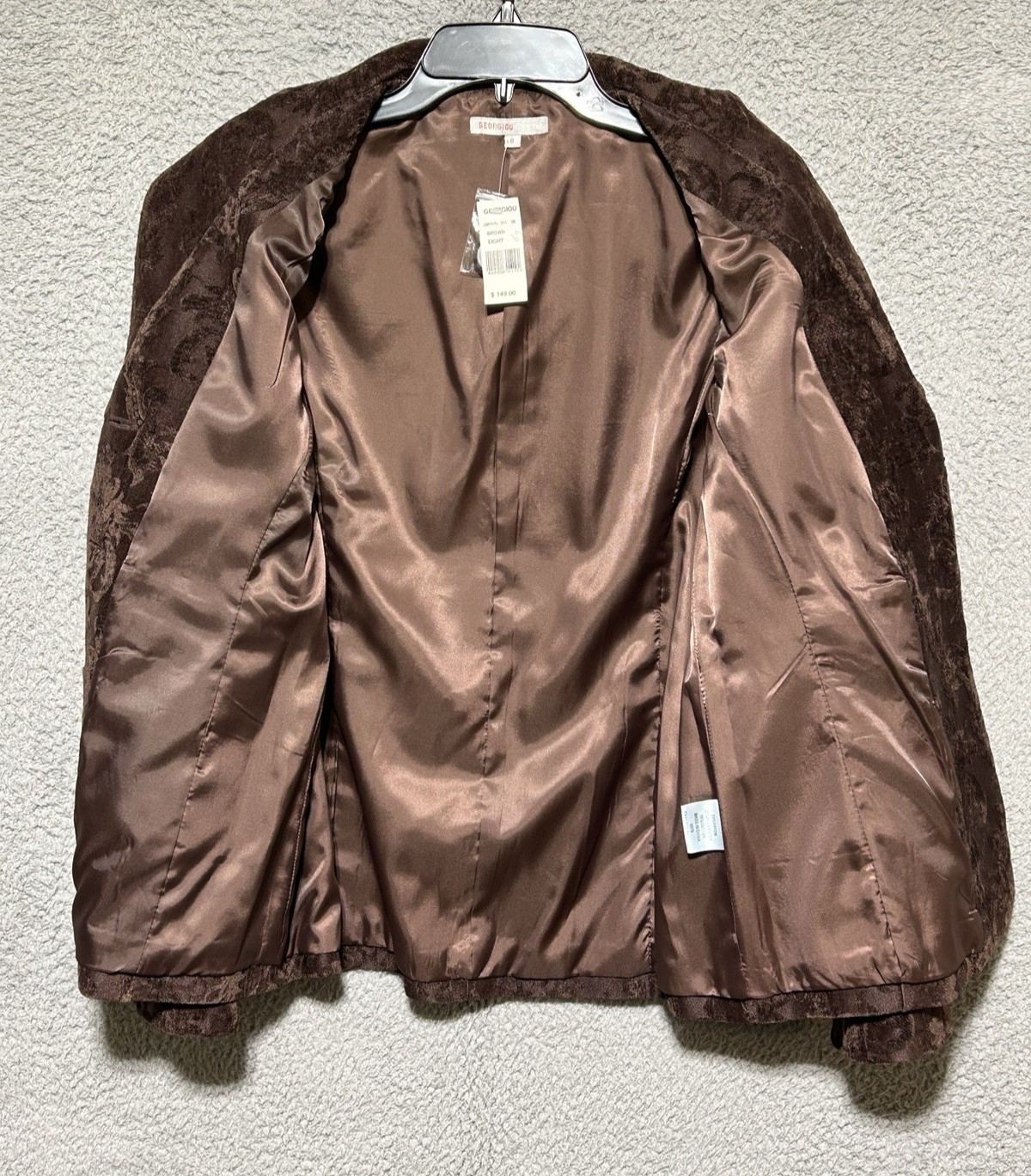 Georgiou Studio Crushed Velvet Paisley Jacket Espresso Brown Y2K Goth Glam Sz 8