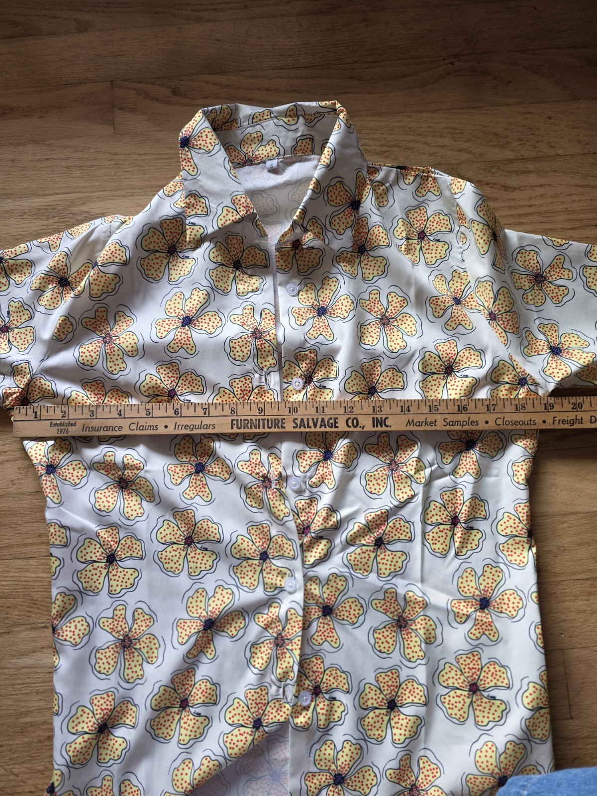 NWOT 70s Style Womens Floral Button Up Shirt Retro Yellow Boho Blouse Small
