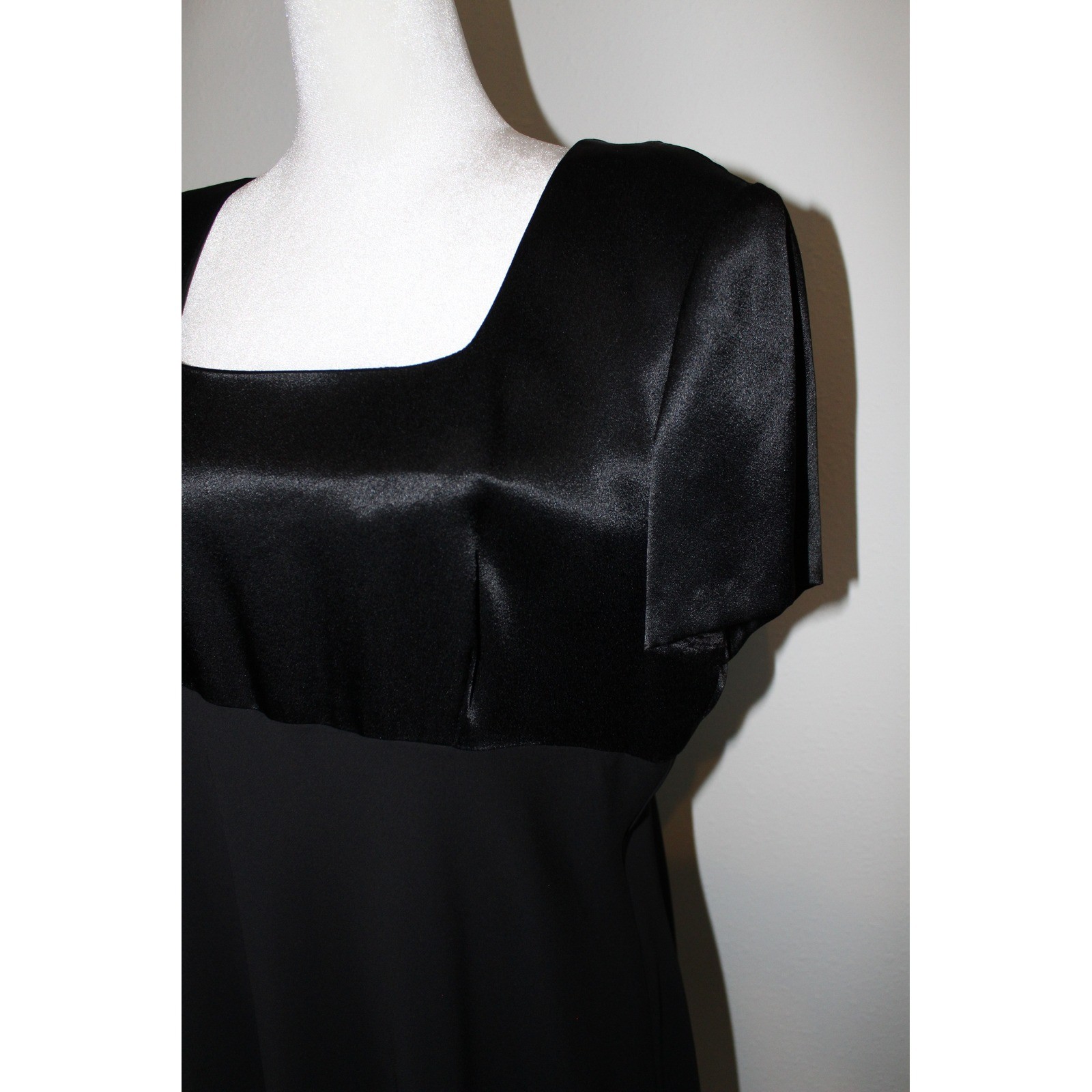 VTG Donna Ricco Black Satin Chiffon Mixed Media Mini Cocktail Dress Sz 14