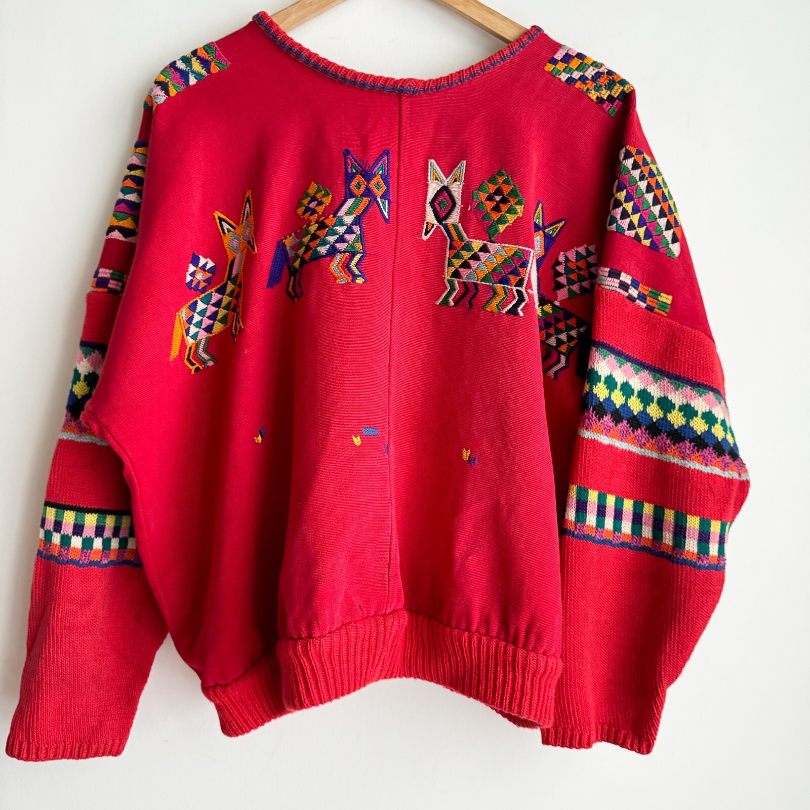 Vintage 1970s Embroidered Bomber Jacket Artesian Folk Art Tribal L/XL