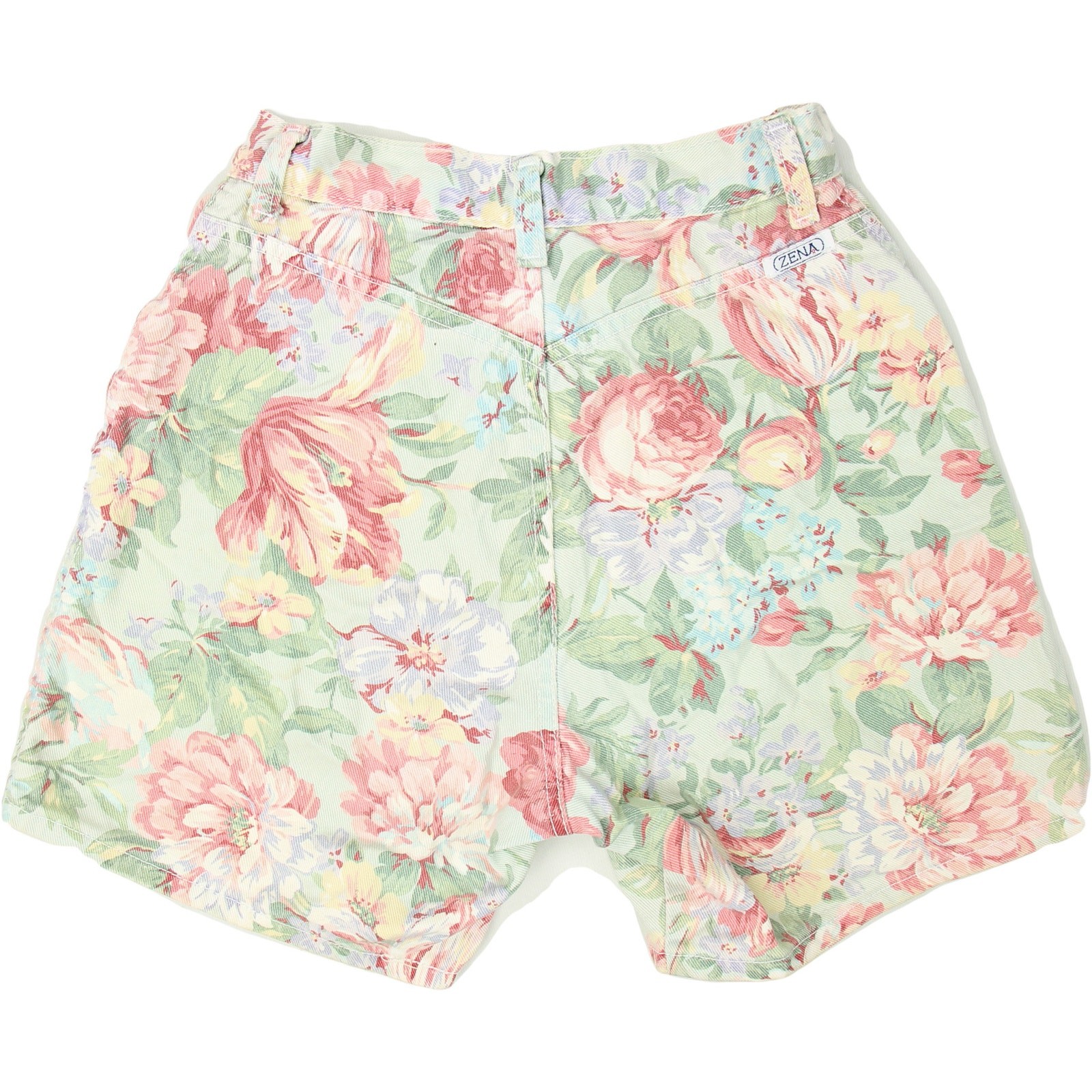 Vintage Zena Floral Flower Pastel Disco Mom High Waist Denim Jean Shorts 24