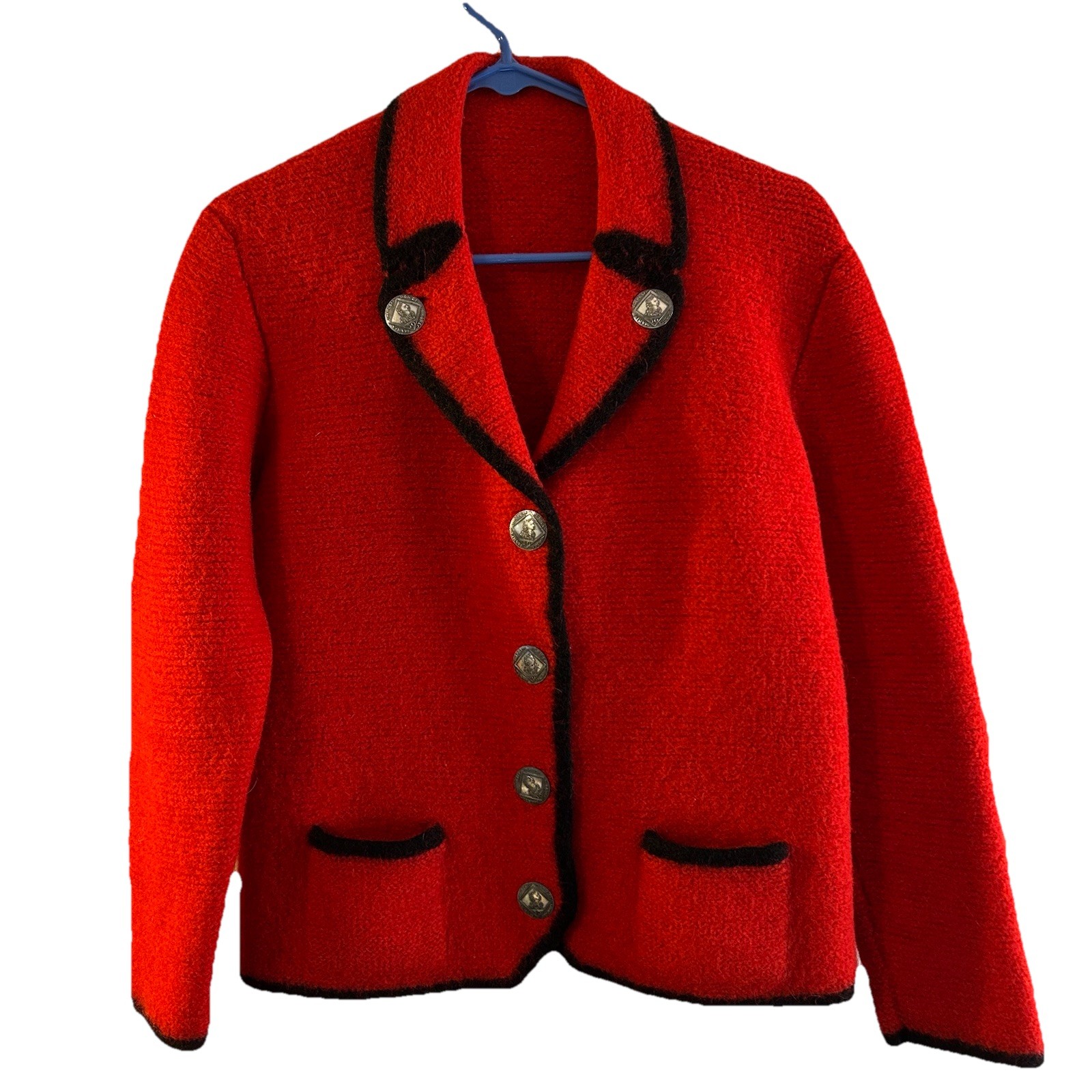 VTG Austrian Empress Red Wool Coat Maria Theresa Buttons Great Condition. A11-6
