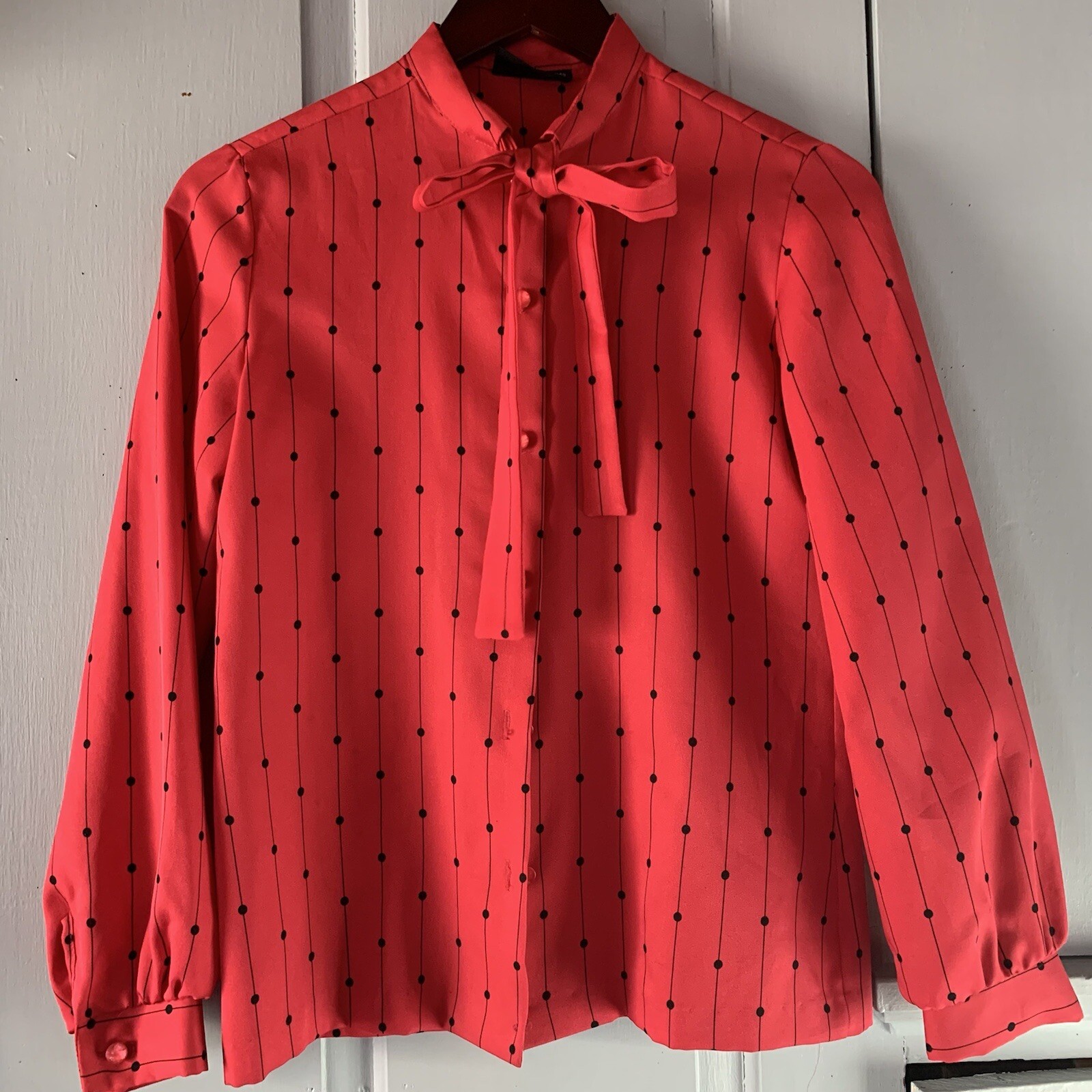 Vintage St Germain Bow Blouse Size 6 Small Fits 4 Geometric Dot Stripe Hot Pink