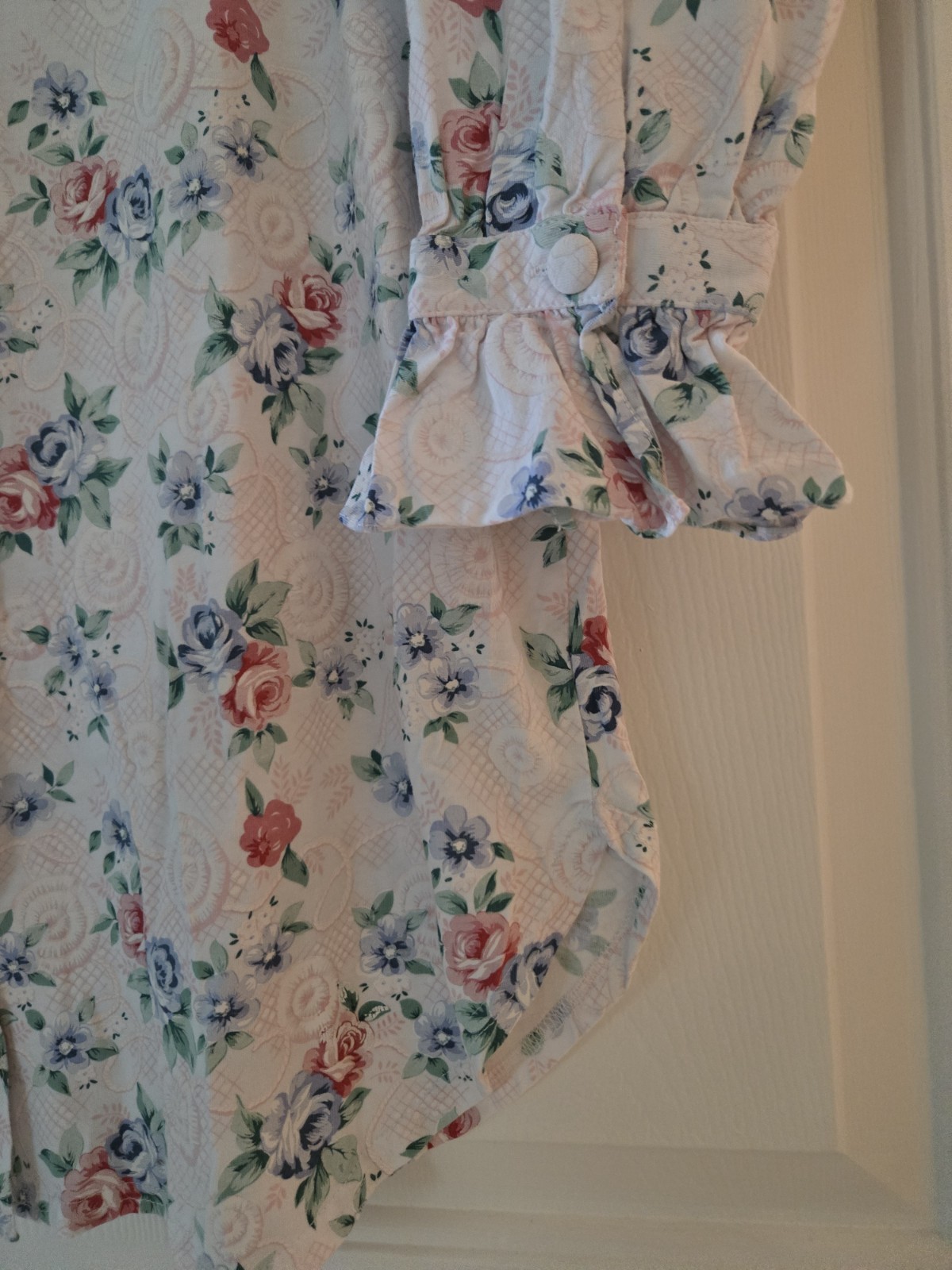 Body Drama Lingerie Pink Blue Roses Granny Gown VTG 90’s 100% Cotton L
