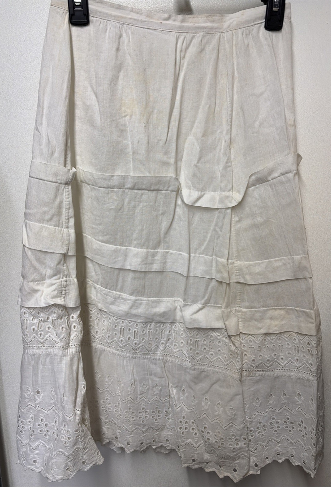 Edwardian Victorian Crisp White Cotton Eyelet Petticoat Skirt Mid Length