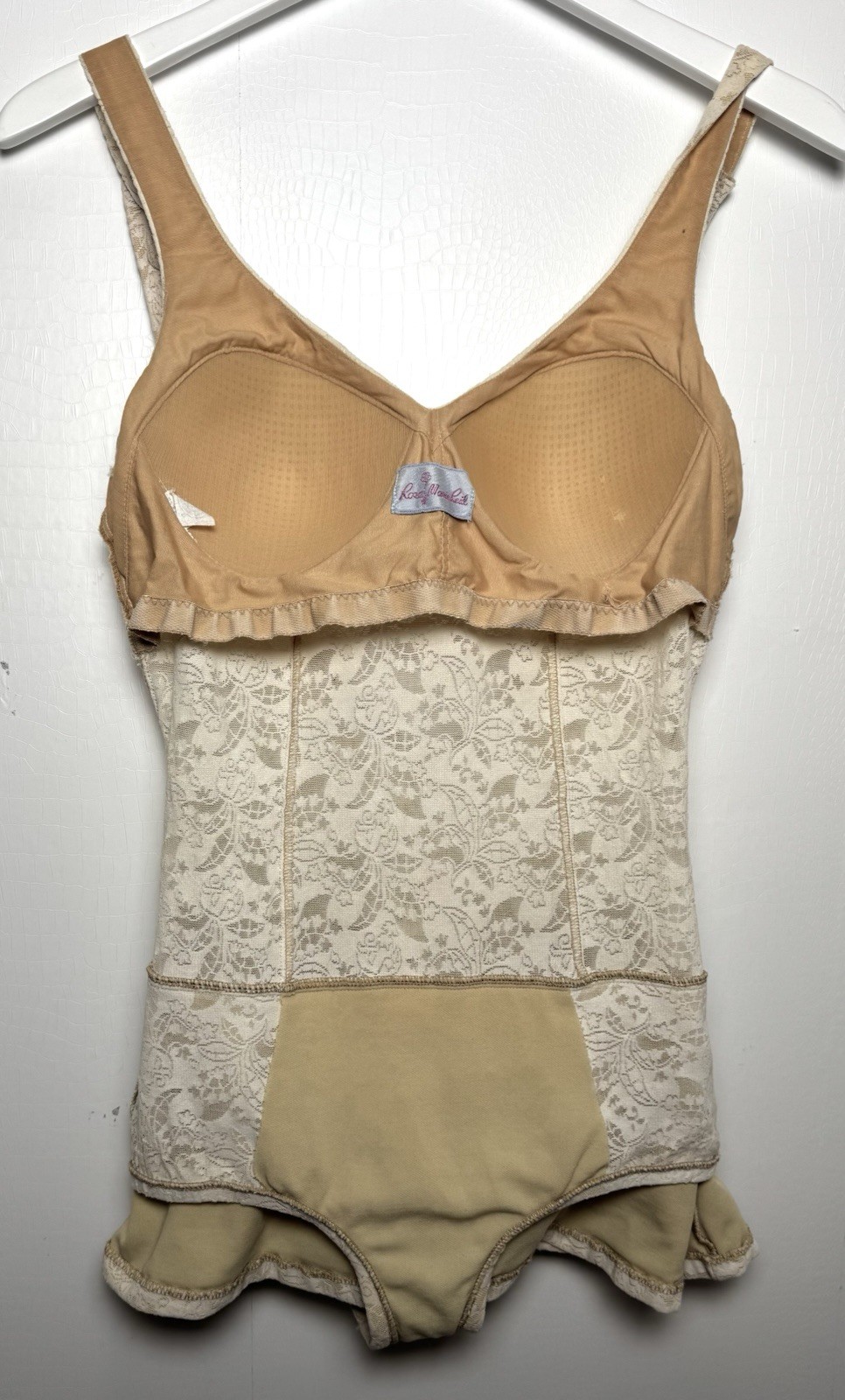 Vtg 50s Rose Marie Reid Ivory Lace Swimsuit Dress Sheer Waist Bombshell Pinup