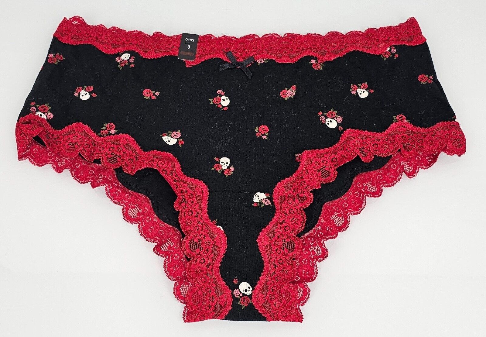 Torrid Curve Black Red Skull Roses Lace Cotton Cheeky Panties Size 3 NEW