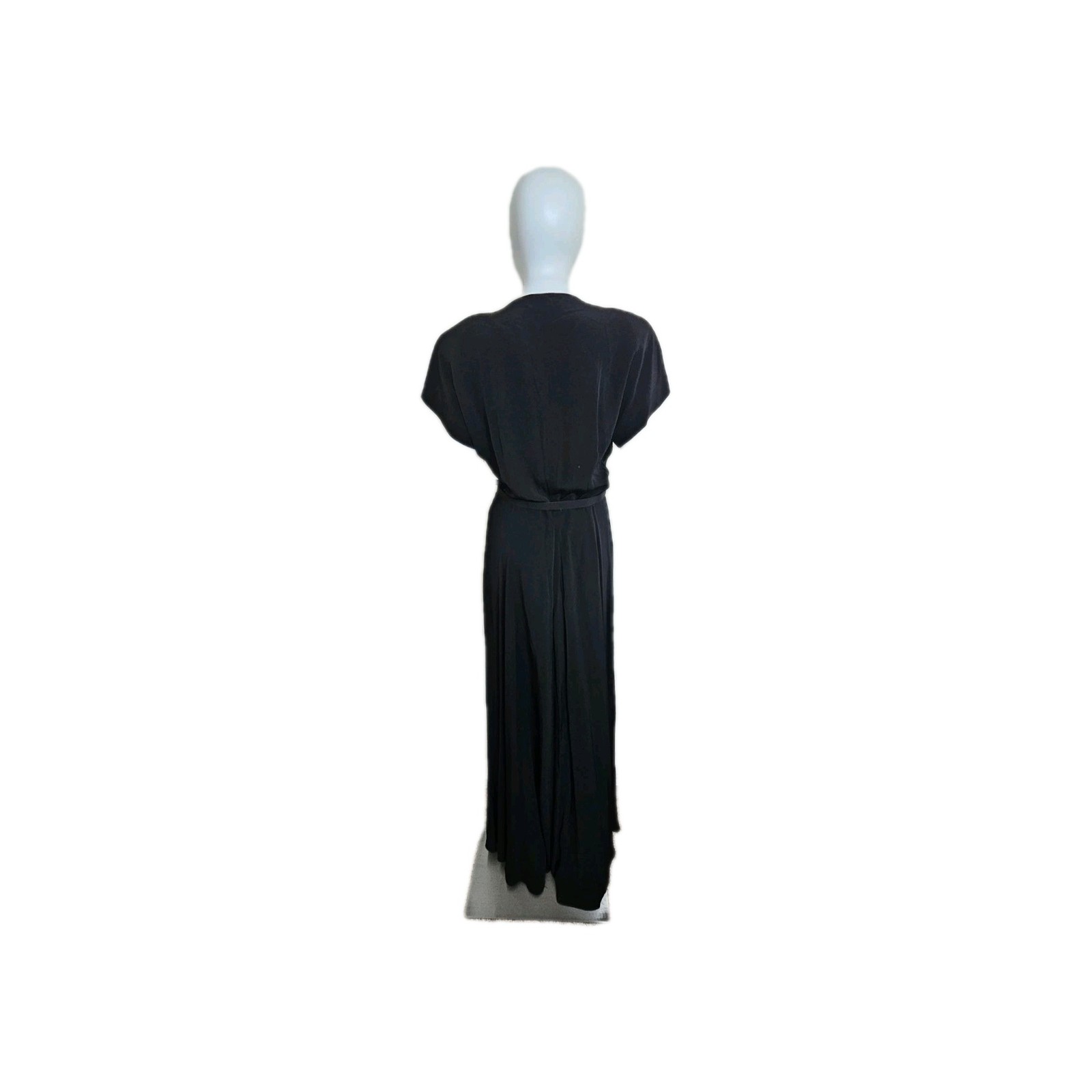 Vtg 40s DuBarry Black Rayon Crepe Beaded Evening Maxi Dress W28-29″