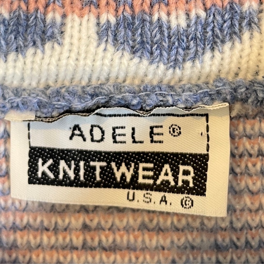 Vintage Adele Knitwear Sweater XL Dalmation Dogs Blue Bows Hearts EUC Pastel
