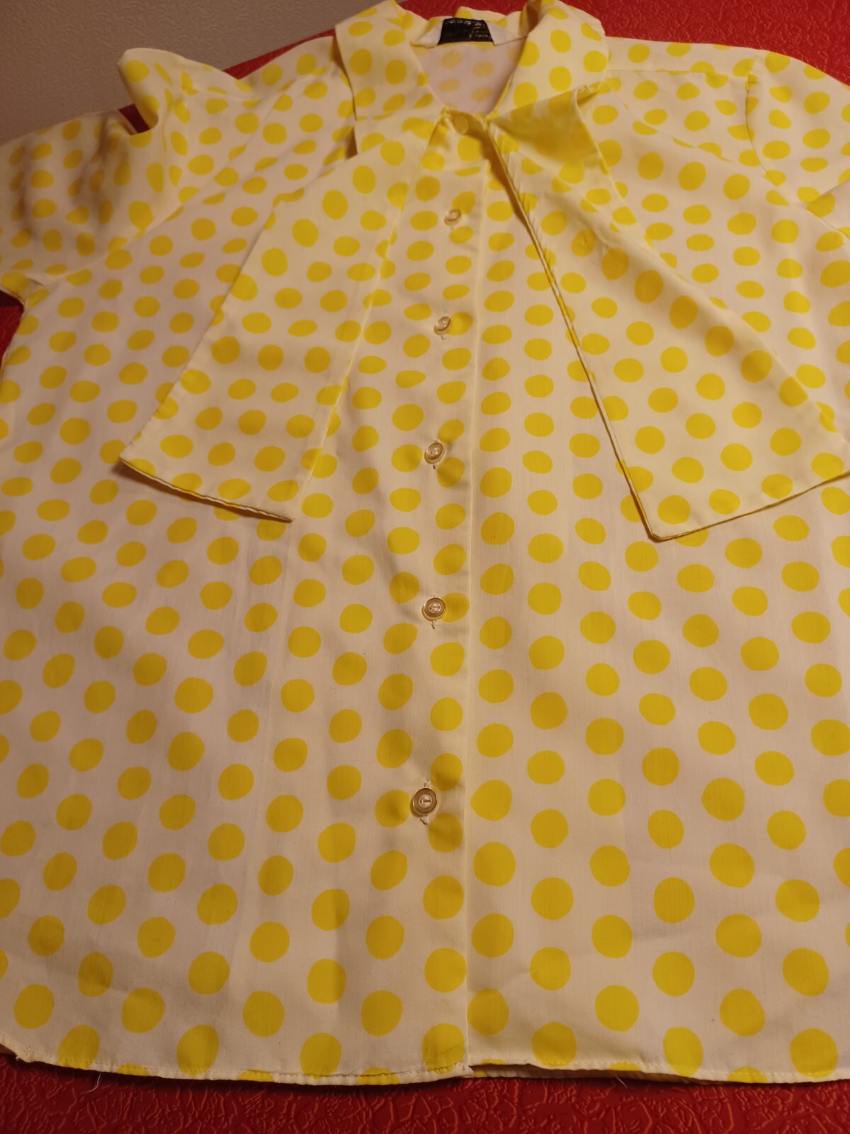 True Vintage Mid-century 1960s Yellow Polka Dot Brentshire Blouse Shirt MCM Mod