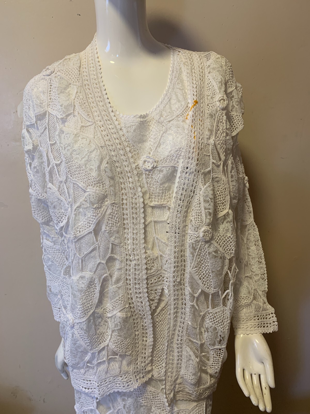 Lim’s 3 Piece Set White Jacket Top & Skirt Crochet Size S NWT
