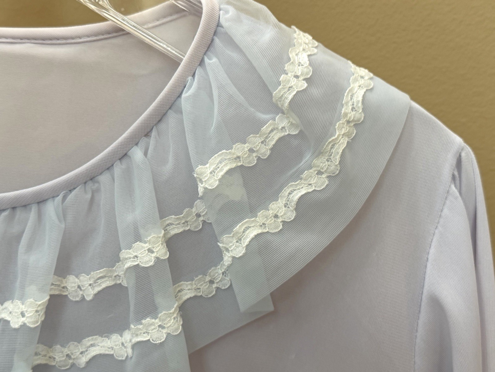 VTG 1950s MISS ELAINE Pale Lavender-Blue Pajama Top-BED JACKET PJ Sheer Lace M/L