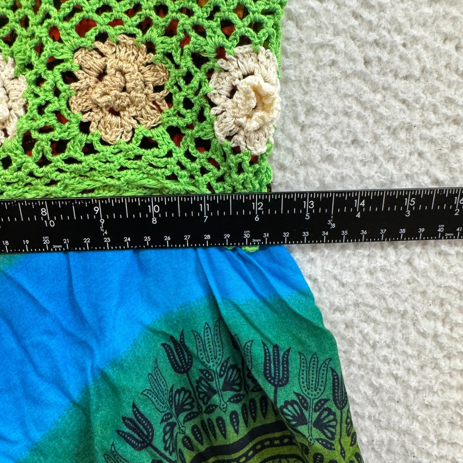 Y2K Vintage Mini Dress Small Medium Rainbow Colorful Crochet Floral Boho Hippie