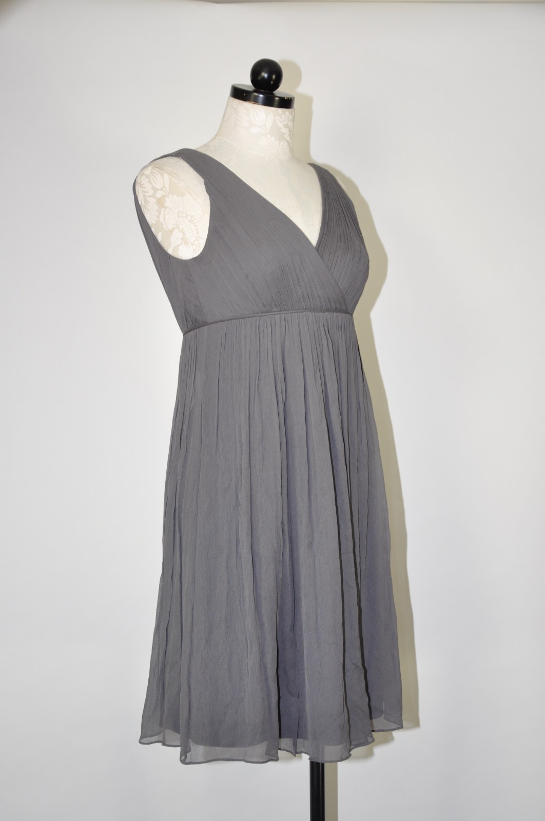 Y2K Vintage J Crew Gray Silk Pleated Empire Waist Cocktail Party Dress Women 0