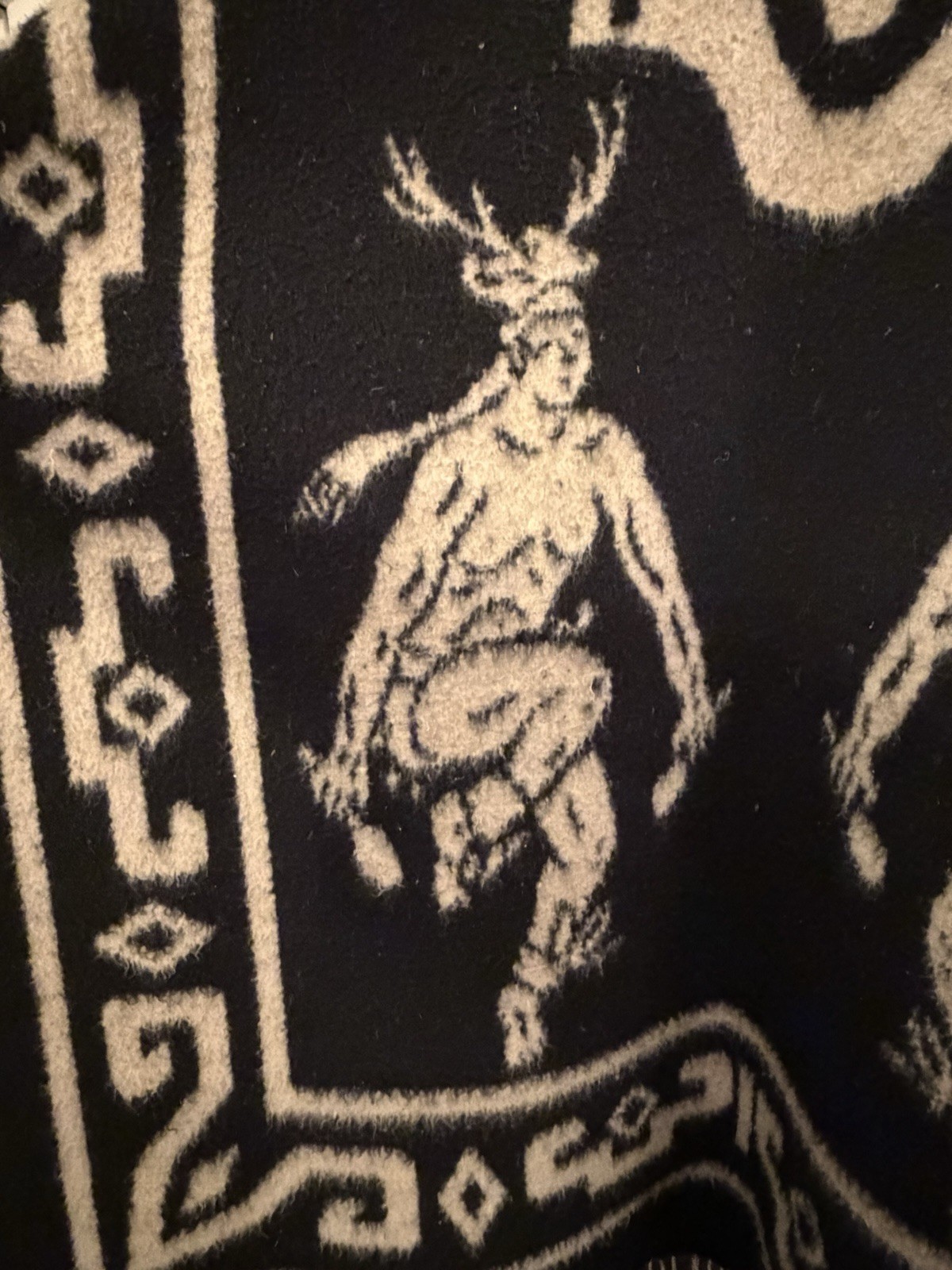 Vintage Reversible Black And White Native Indigenous Wool Poncho