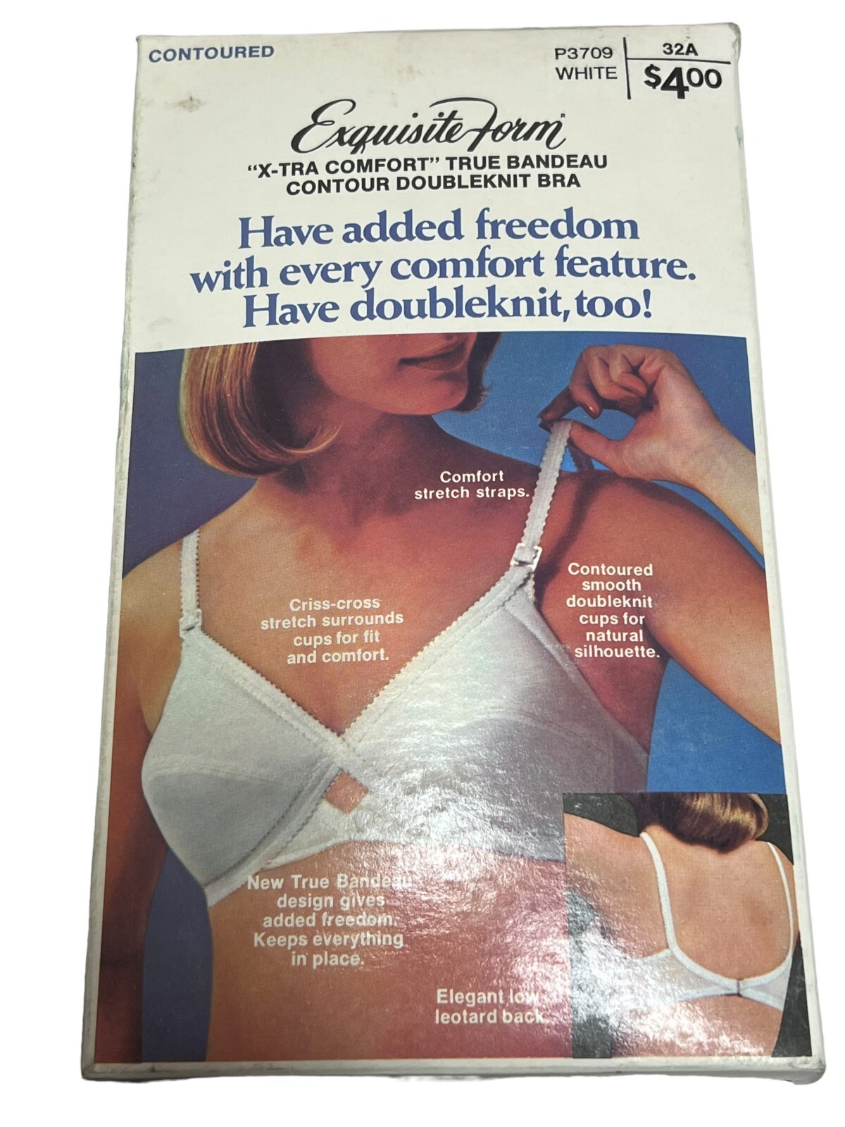 32 A VTG 70s NOS Nylon Bra Bandeau Knit Low Back Exquisite Form P3709 White 1970