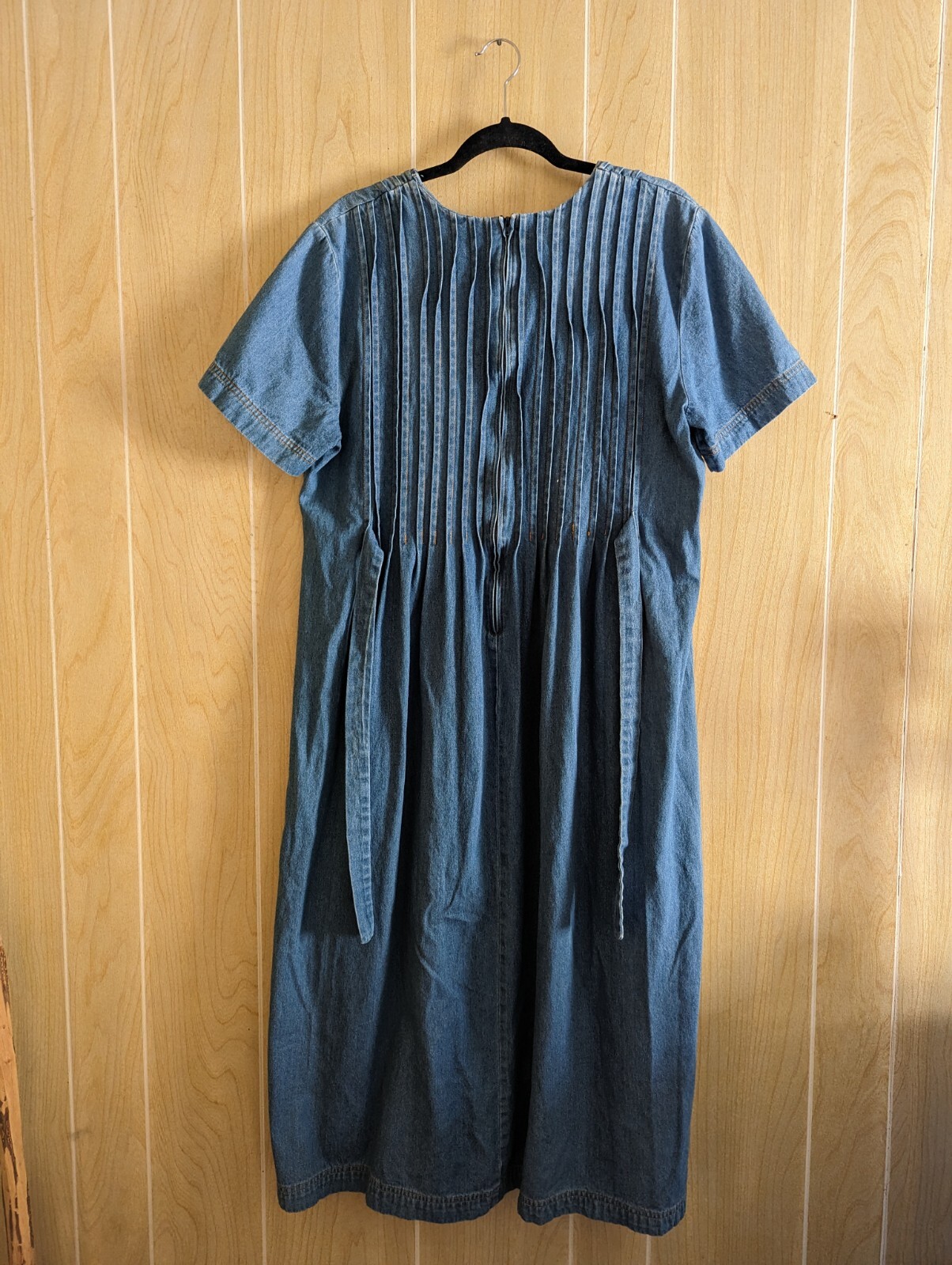 VTG Women’s Plus 16 Denim Dress Cottagecore Short Sleeve Pleated Northwest Blue
