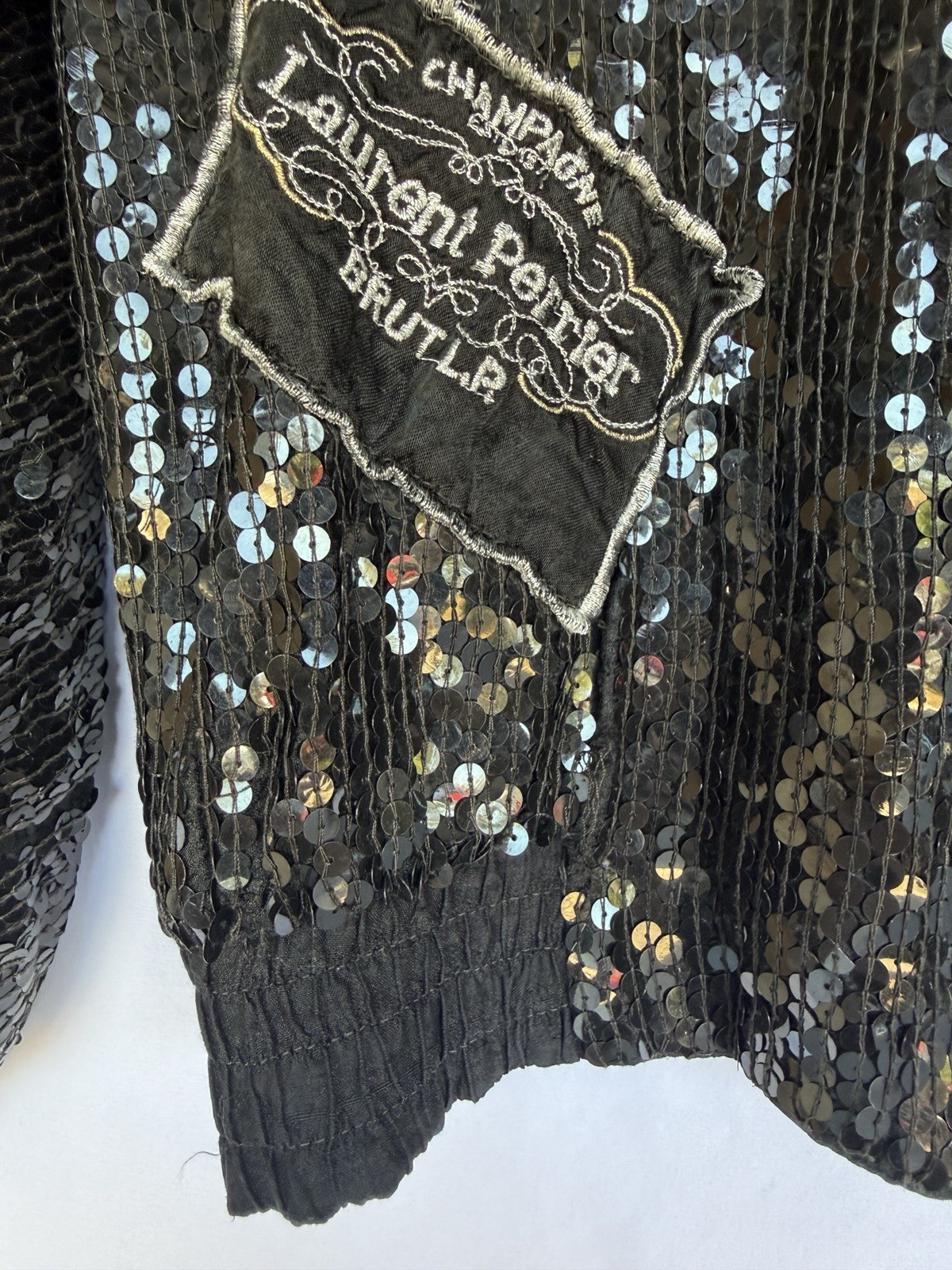 Vintage 80s MODI Silk Sequin Womens Jacket Champagne Label Size M Glam Maximalis