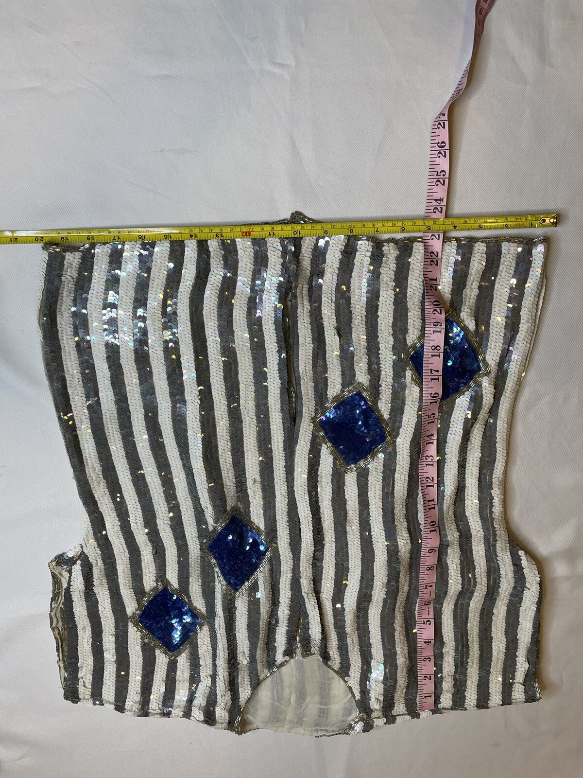 Vintage Sequin Jacket Shrug Silver White Blue Striped And Diamonds Deco Style