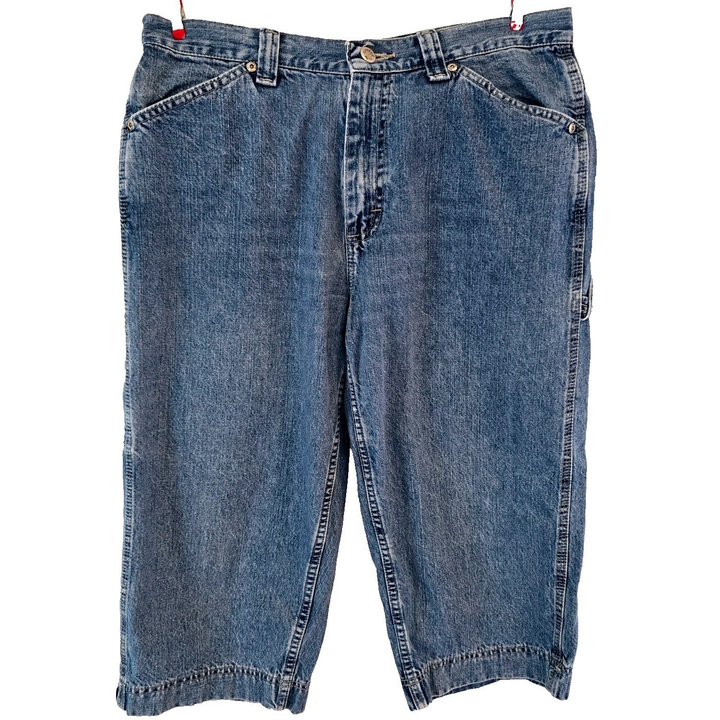 Vtg Y2k Riveted by Lee Baggy Carpenter Denim Capris Womens 16 Flat Waist Y2K 90s