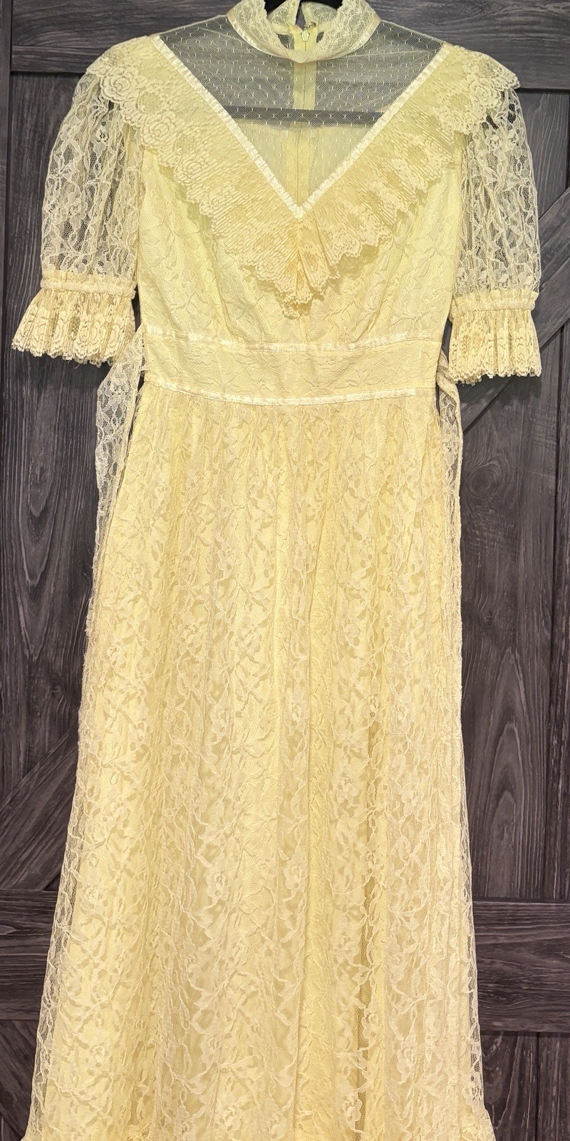 Vintage J.C. Penney Yellow 70s Edwardian Party Prom Dress Gown Sz 7/8 Beautiful!