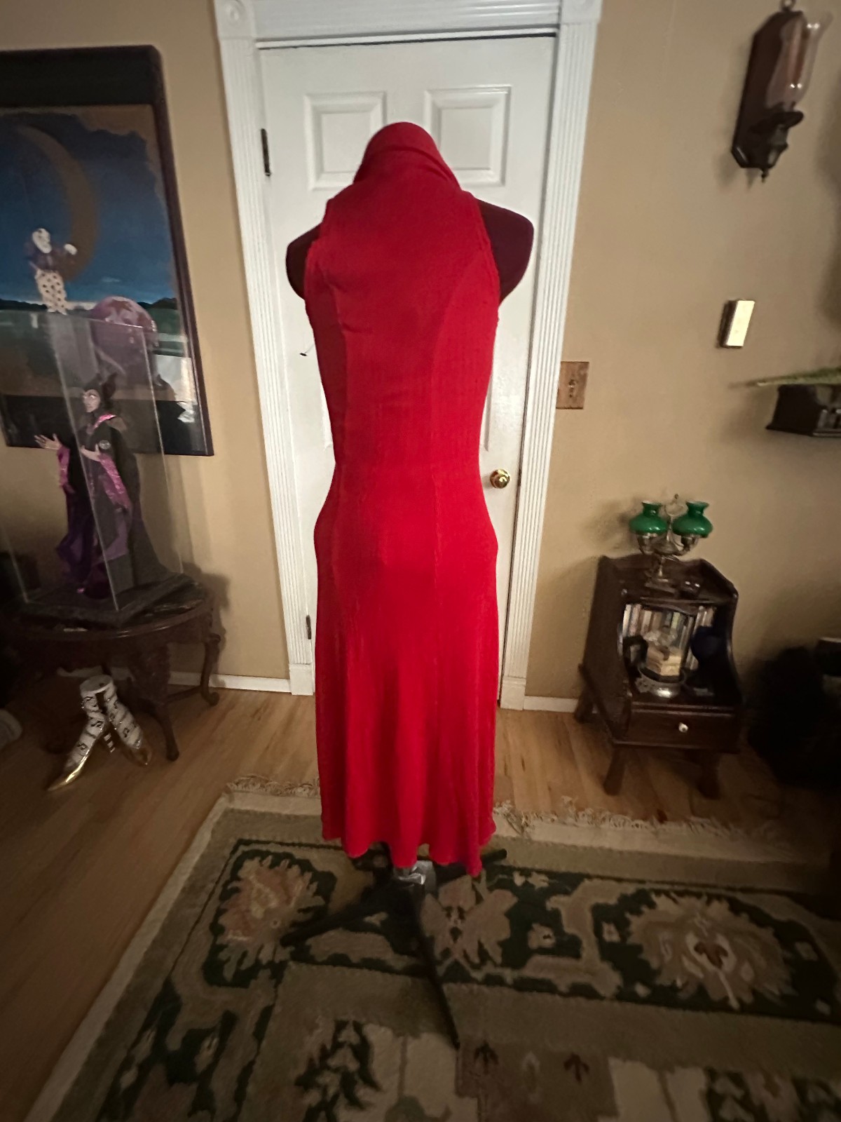 Vintage 100% Cotton Womens Button Front Maxi Dress Red Classic Sundress XS