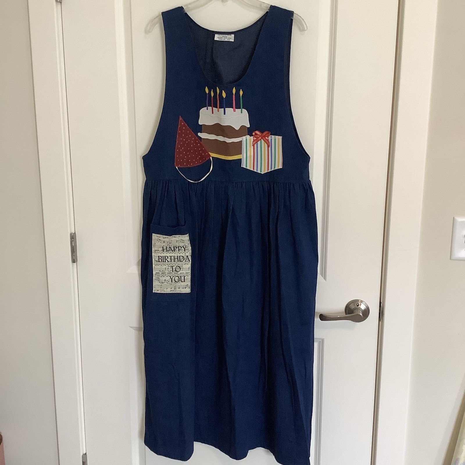Vintage Blue Denim Happy Birthday Jumper Dress For Teachers Size M