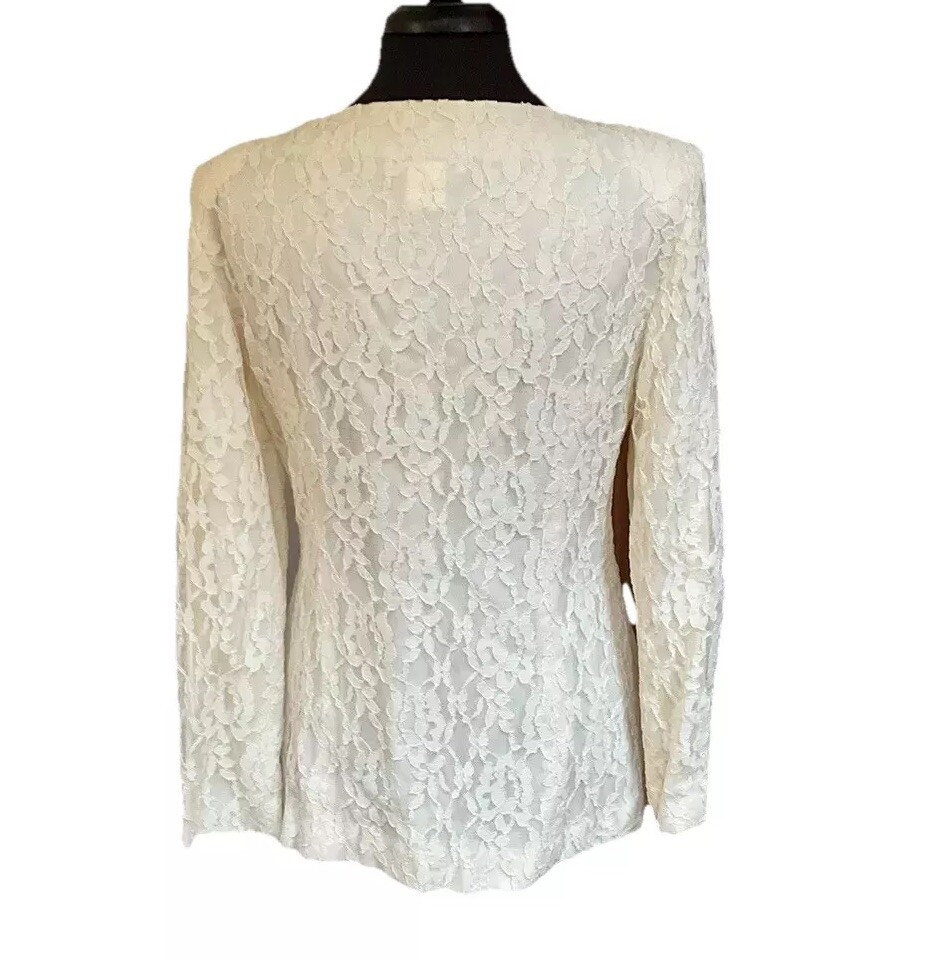 Talbots Donna Ricco Off White Ivory Lace Overlay Jacket 12 Shoulder Pads Vintage