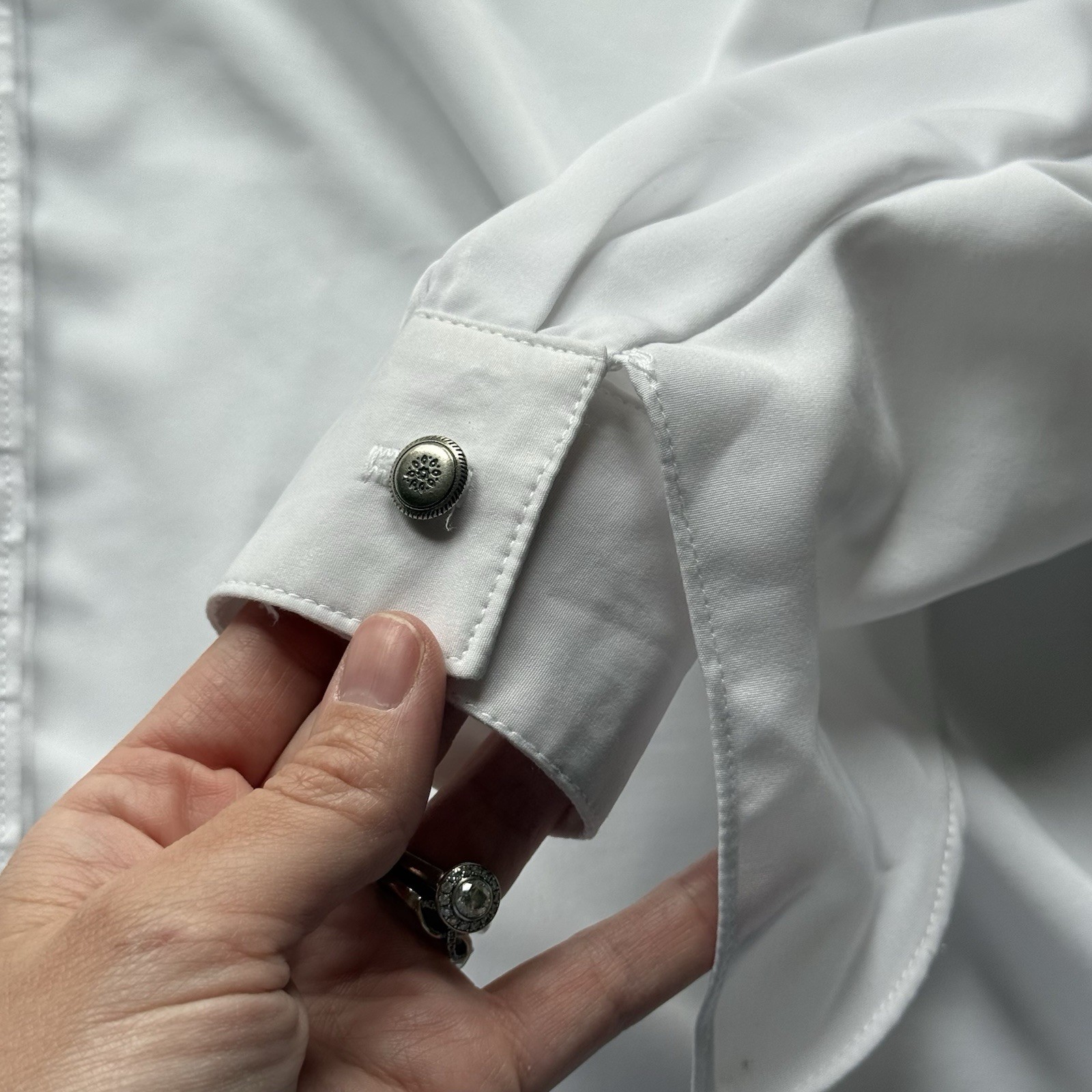 VTG Panhandle Slim White Ruffle Bottom Down Metal Buttons Western Rodeo M USA