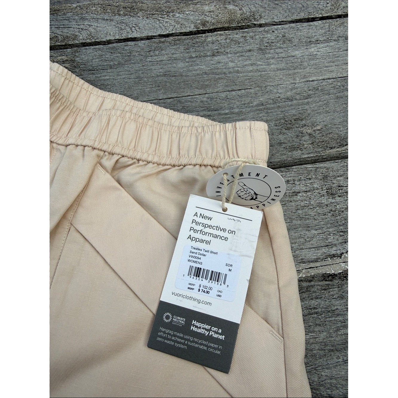 Vuori Trestles Twill Short Sand Size Medium NWT Linen Blend Pull-On Shorts