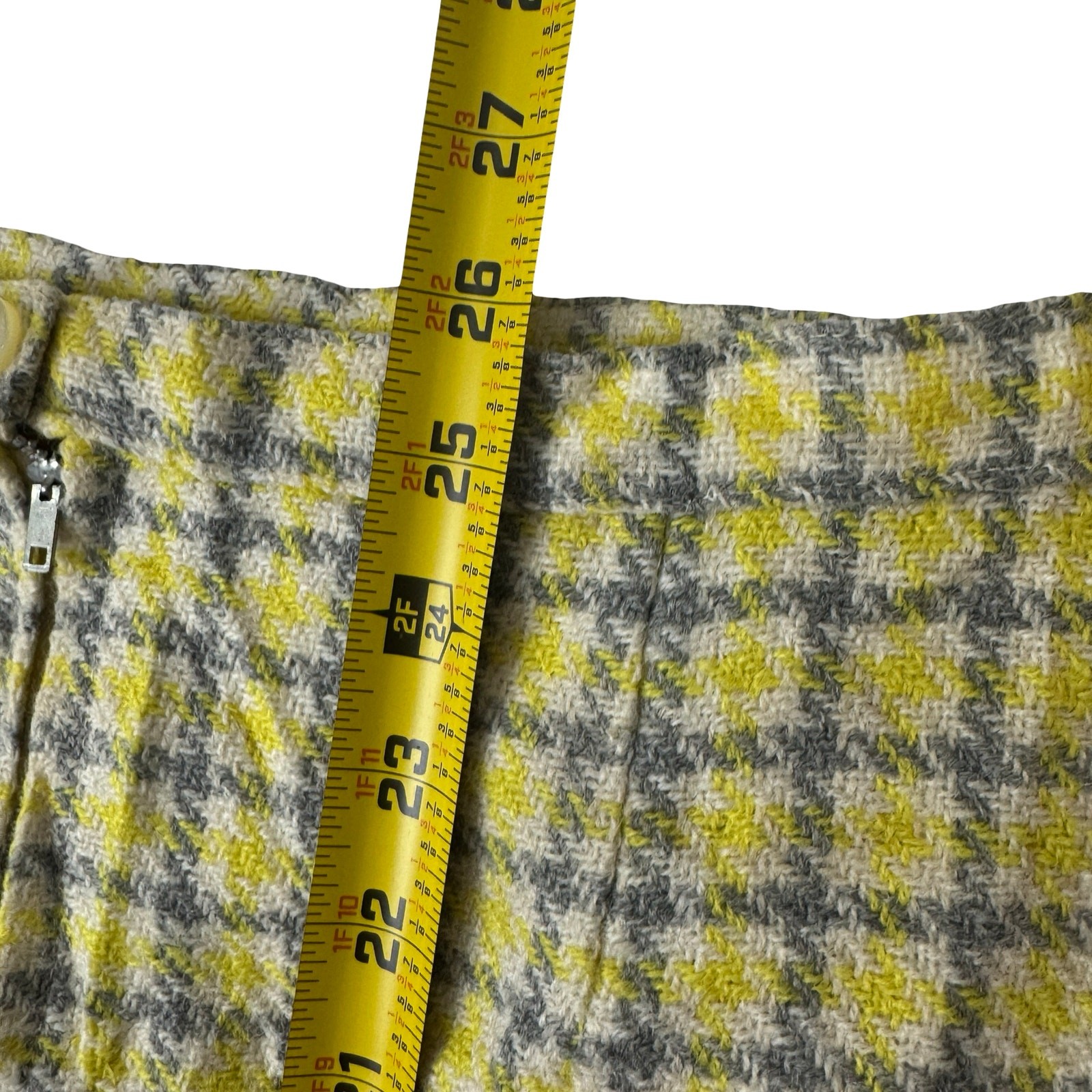 Title: Vintage 60s Yellow Check Skirt Shepherd Plaid Metal Zip 34W Large As-Is