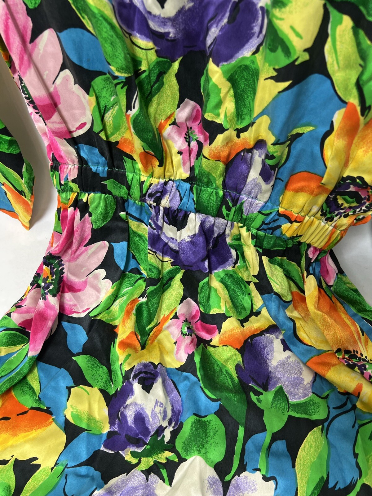 Mary Jo Bruno Dress Womens Large Vintage Floral Silk Multicolor Floral LOOK