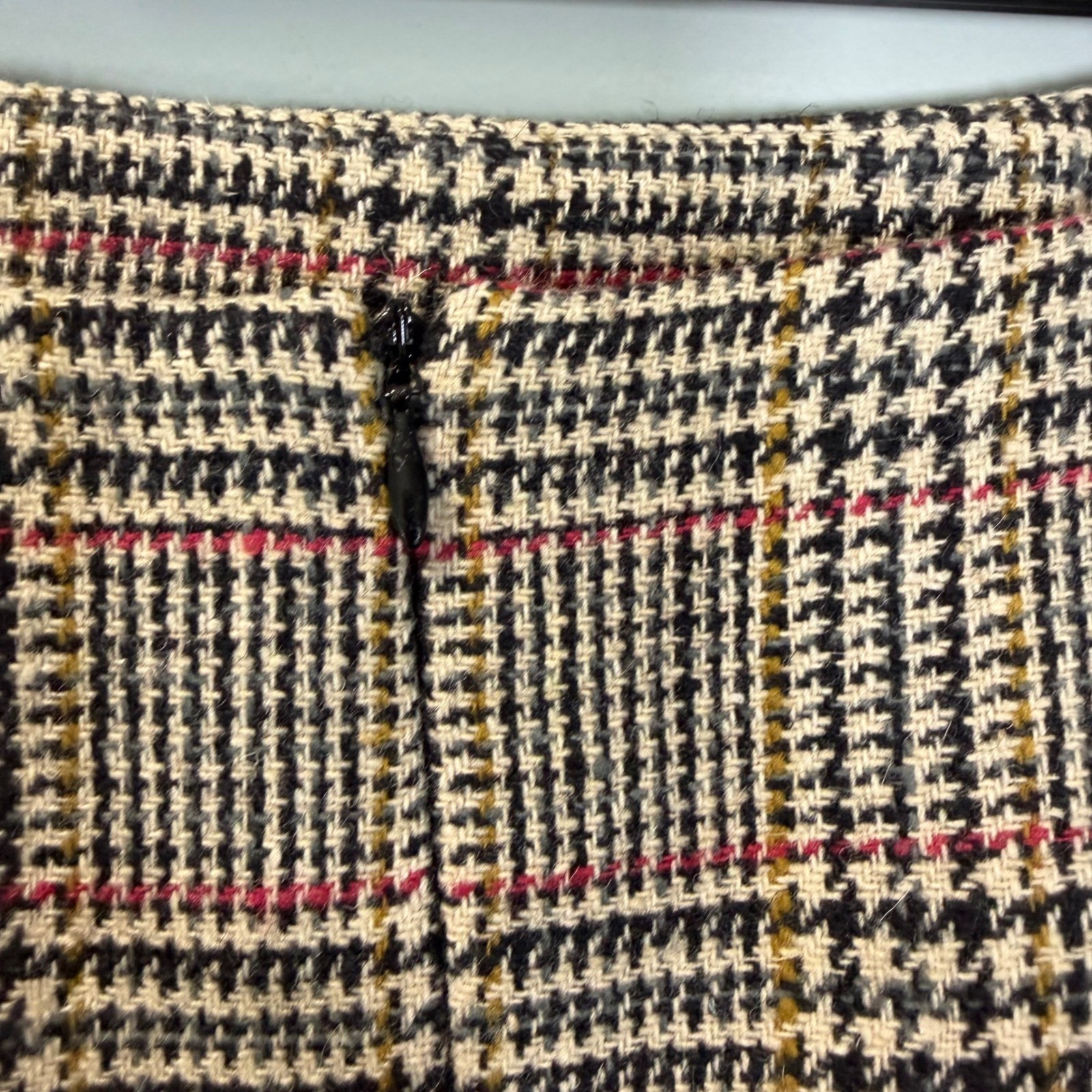 Harve Benard Sport Vintage 100% Wool Plaid Fringe Hem Maxi Skirt Brown Red 14