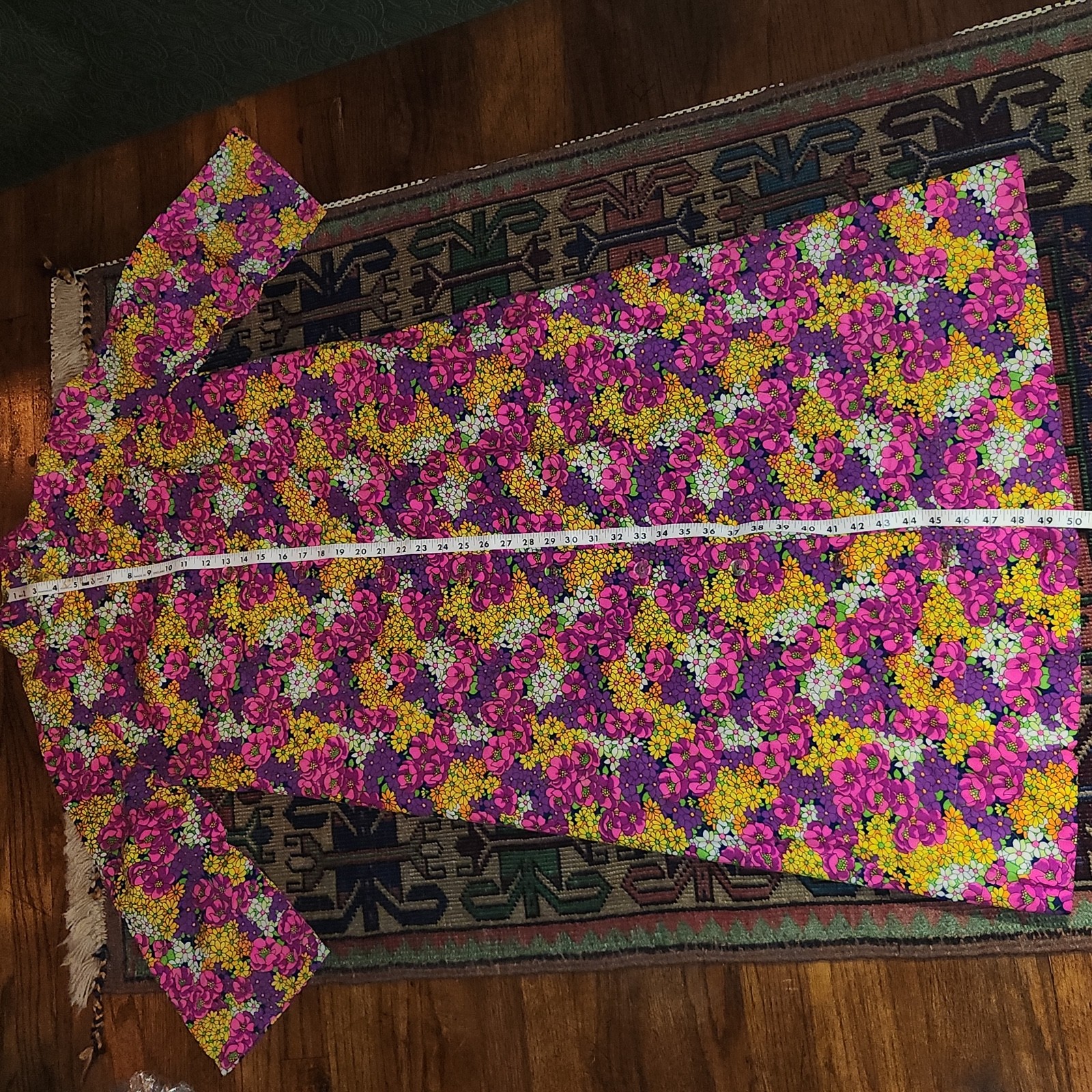 Vintage 60s Floral Flower Power Iconic Psychedelic House Coat Dress Maxi Robe