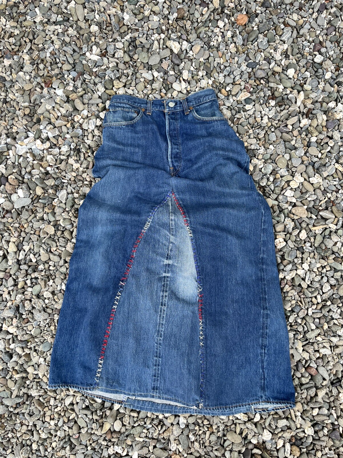 1970s Levi’s Maxi Skirt Redline Selvedge Denim DIY Single Stitch Vintage