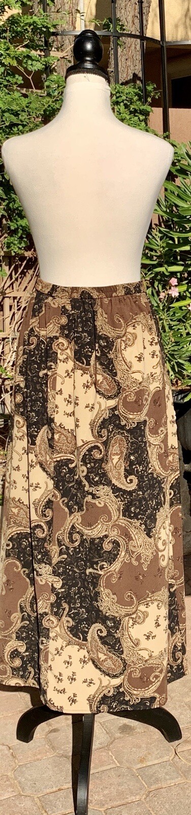 Skirt Brown Vintage Laura Scott Plus Size:16W Brown w/Black Swirl Multi-Print