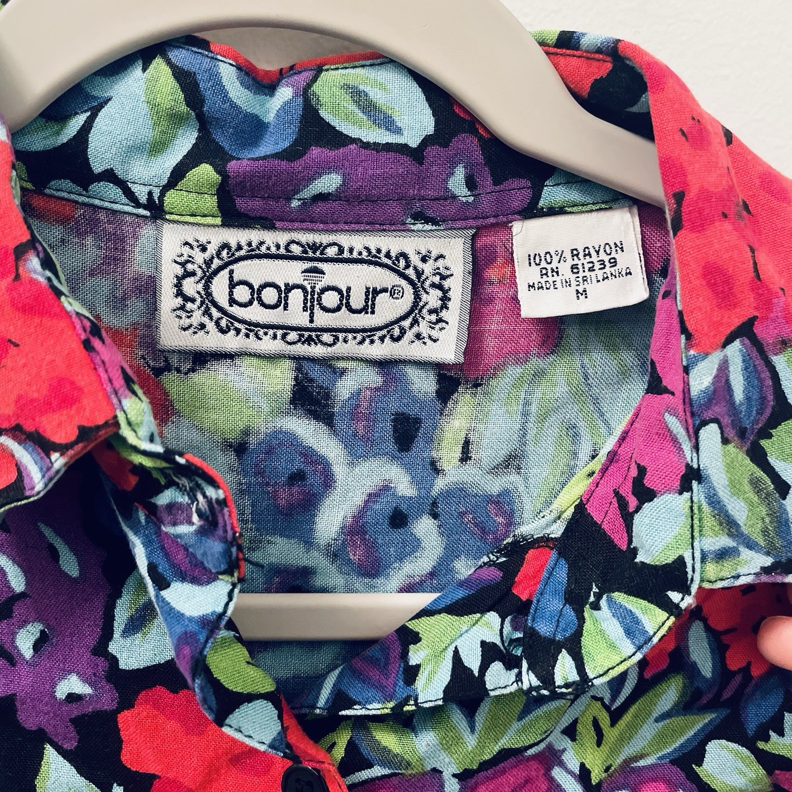 Bonjour Women’s Maximalist Short Sleeve Button Down Floral Colorful Casual Shirt
