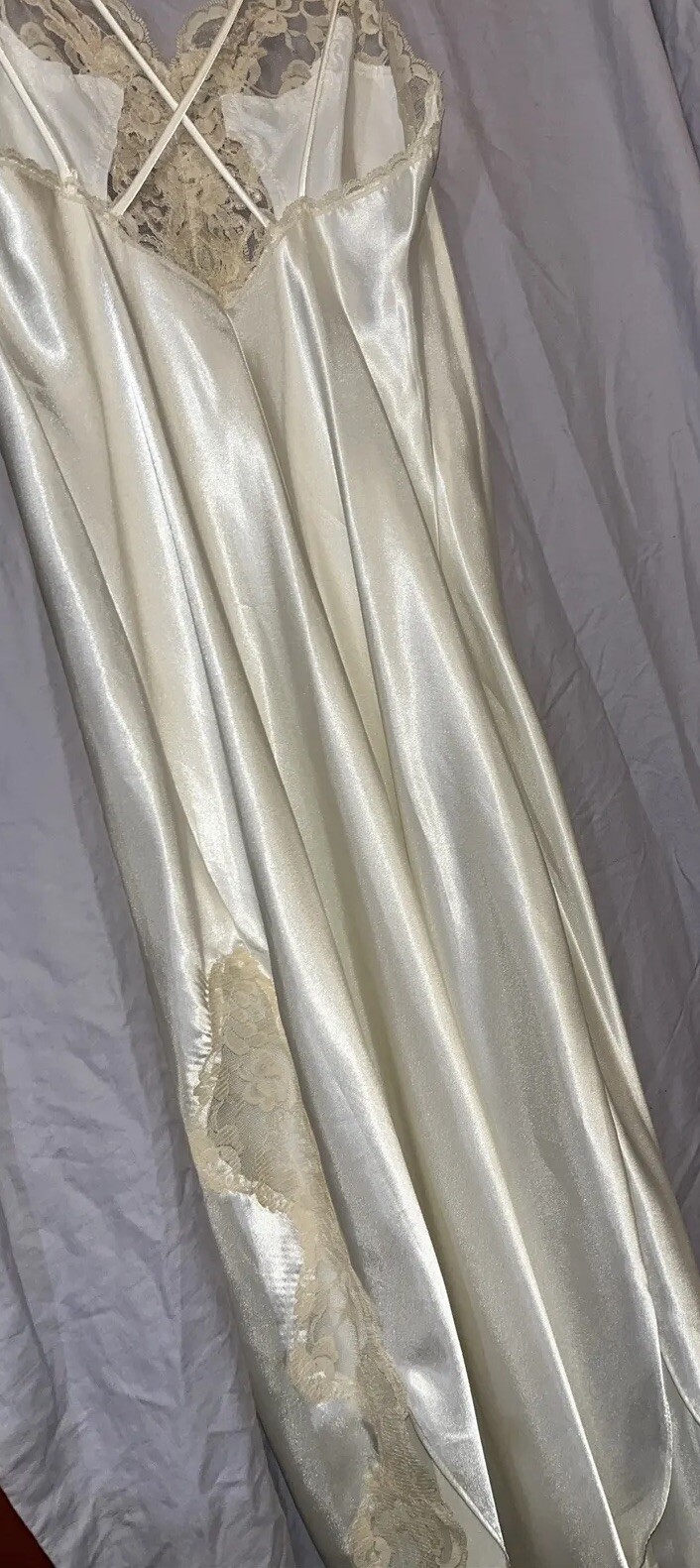 Vintage Expressions Sm Bridal Robe Gown PEIGNOIR SET Cream Sateen Lace Beading