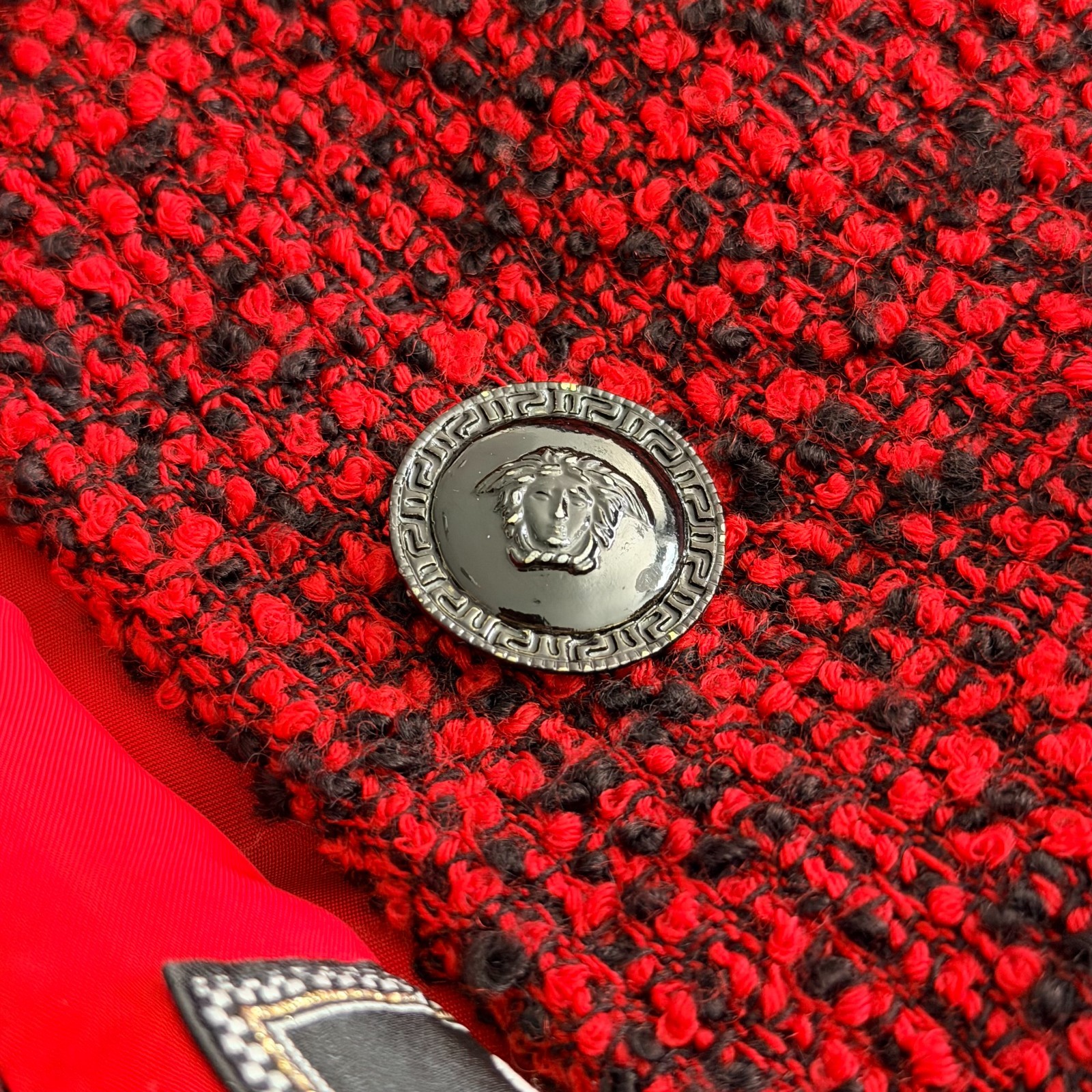 GIANNI VERSACE red wool boucle skirt suit size 42 from F/W 1995/96