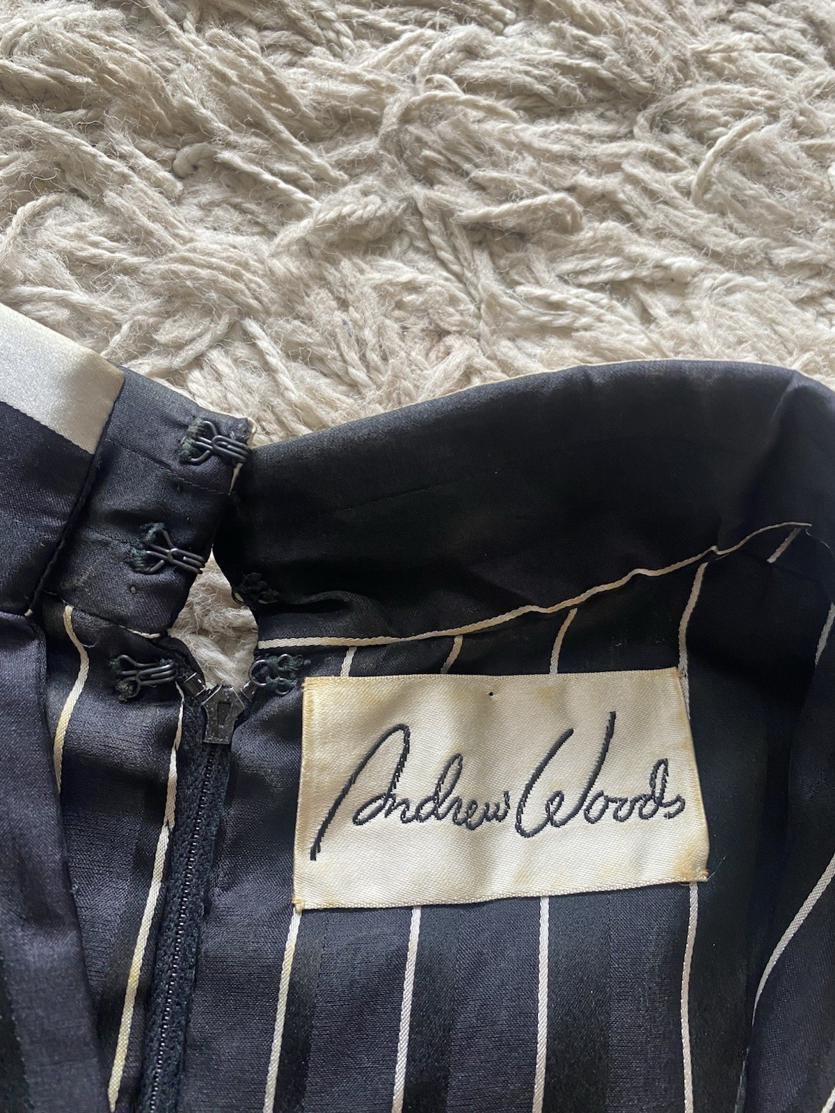 Vintage Andrew Woods Shirt Dress Silk 1960s Belted Black White 60s