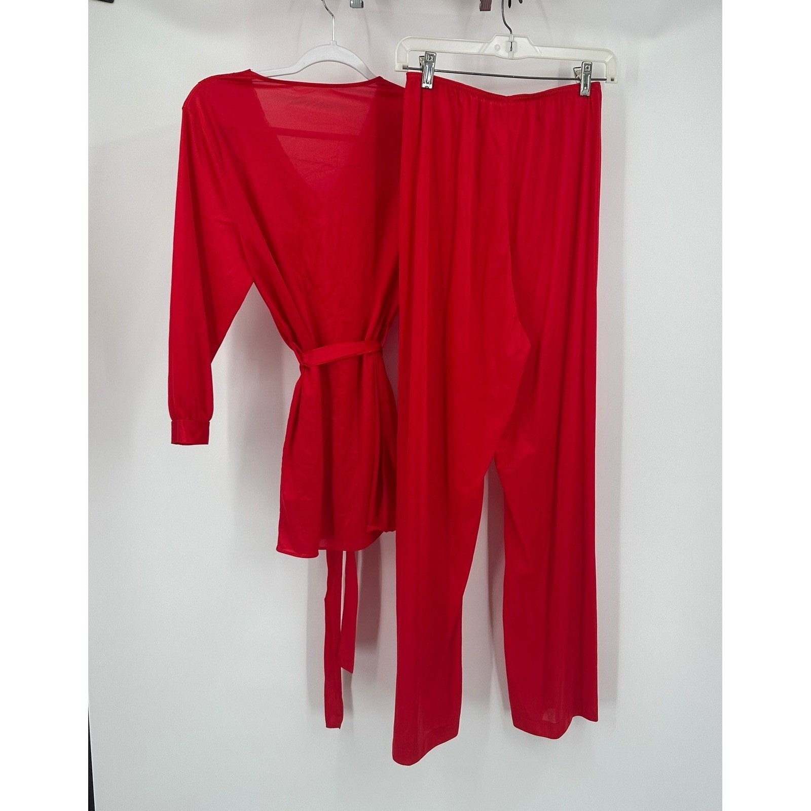 Texsheen Womens Vintage Pajama Set Size M Red Boudoir Feminine Romantic Mod