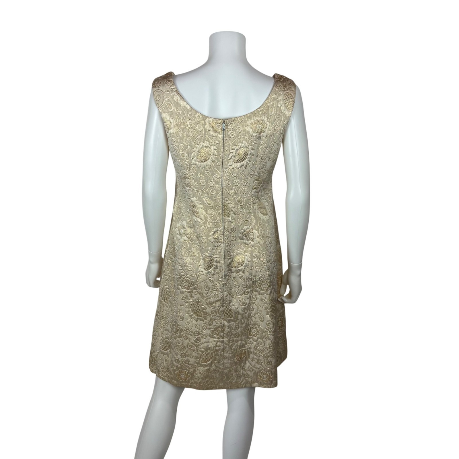 Vintage 60s Brocade Dress Womens Small Gold Floral Cocktail Shift