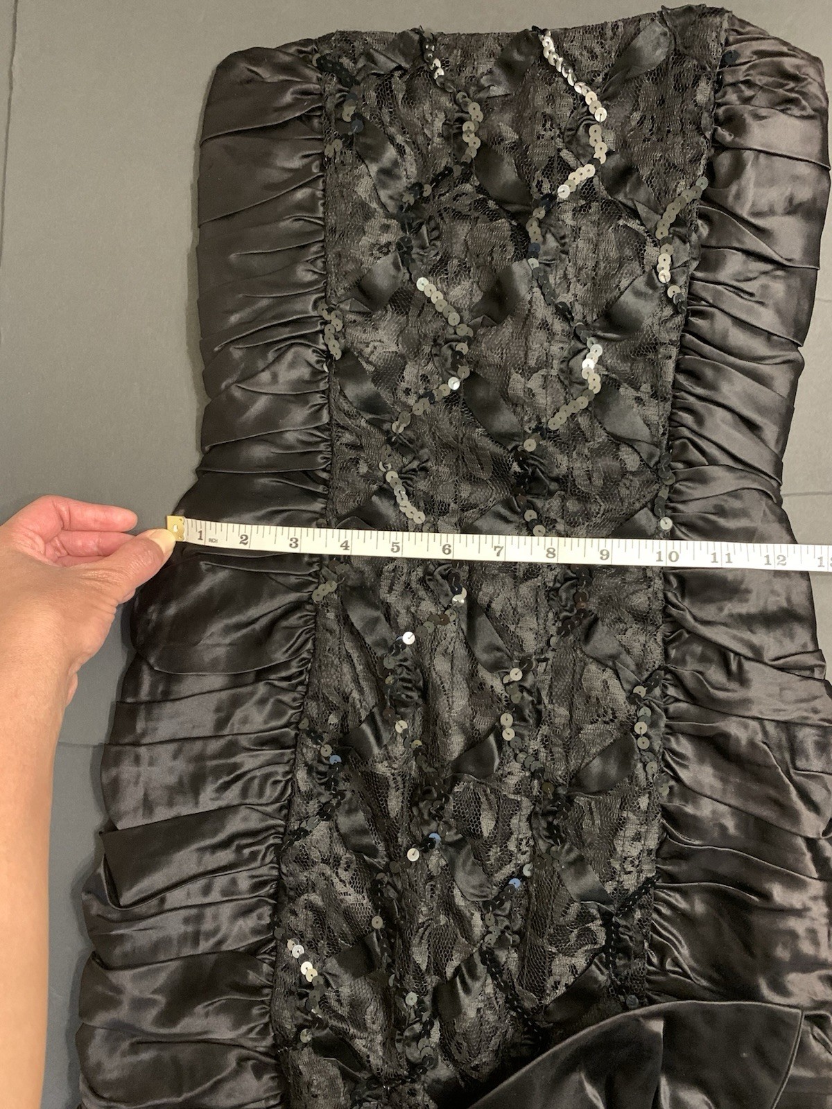Elegant black prom dress bridesmaids evening wear sequins ruching vintage L bow