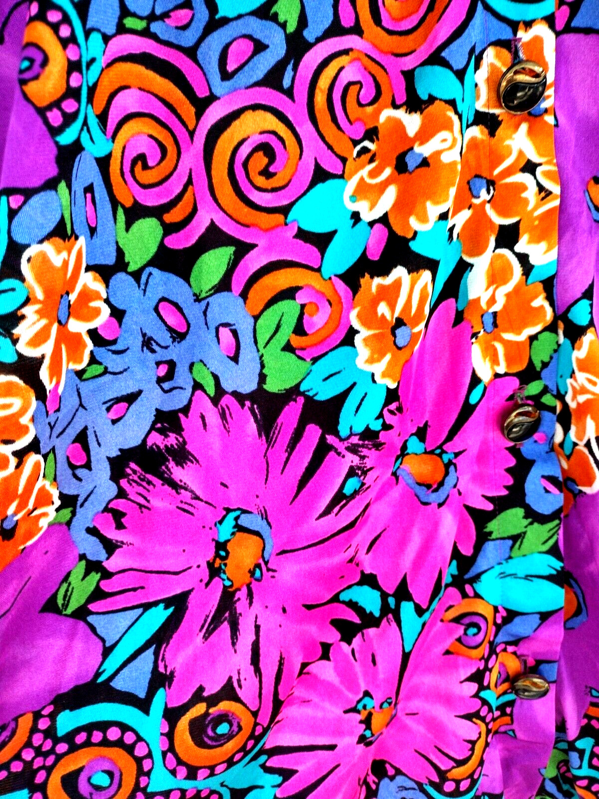 Vtg 80’s Psychedelic Floral A-line Top Sz S by De Weese Long S Cover-up Pockets